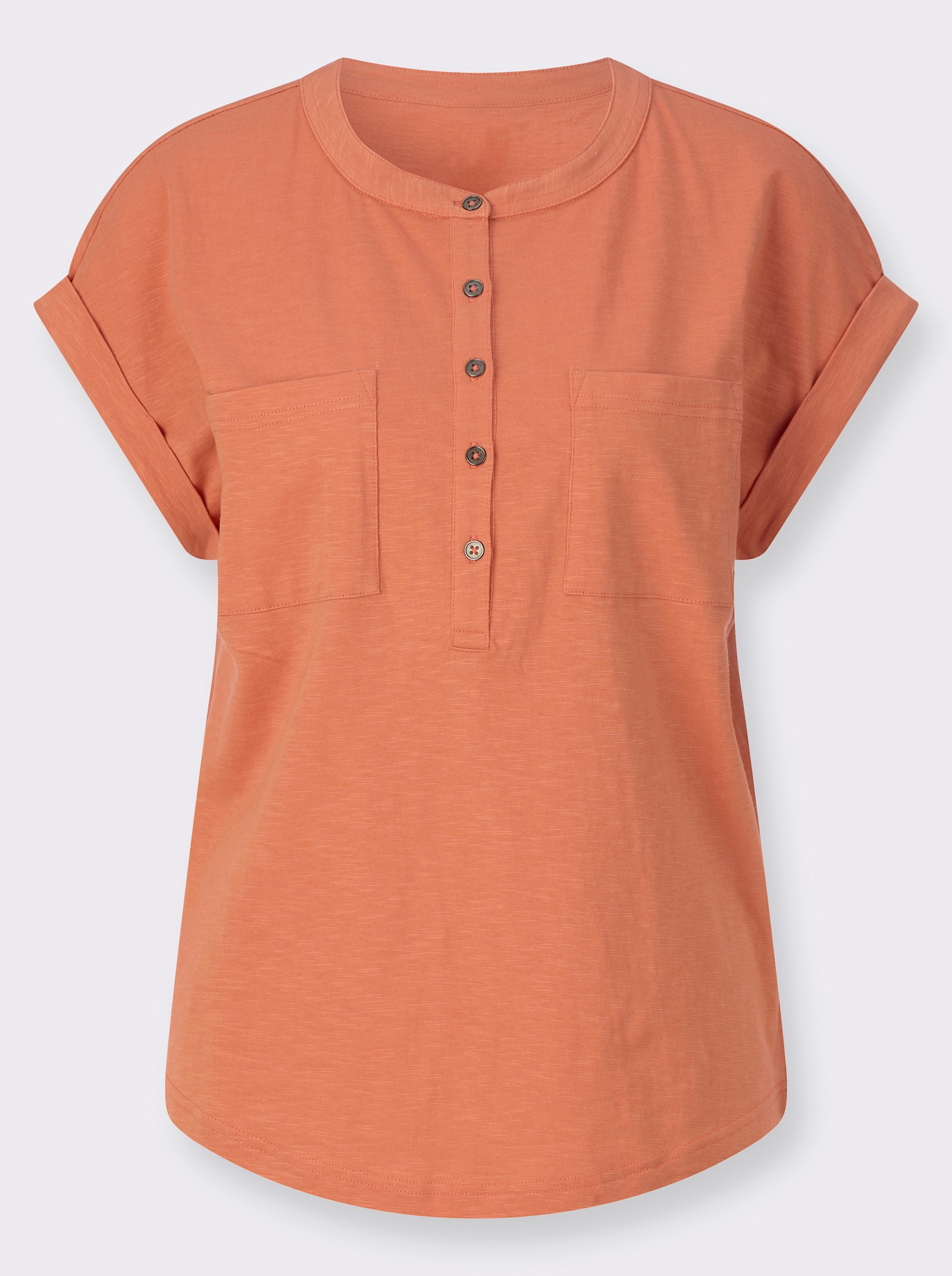 Kurzarmshirt mit Ärmelaufschlägen - papaya
