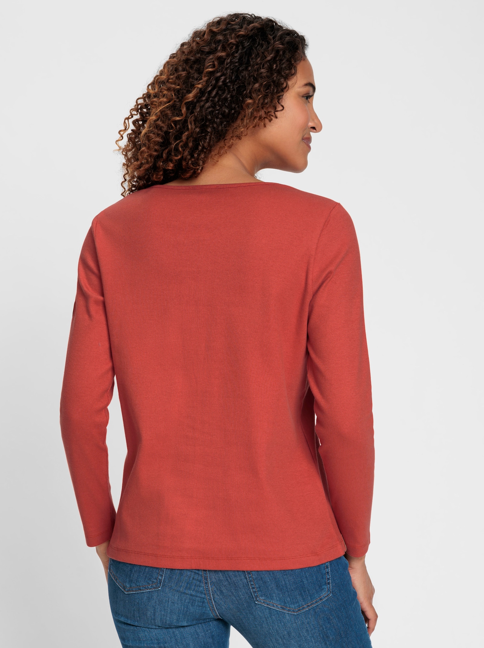 Rundhalsshirt in gerippter Baumwoll-Qualität - terra