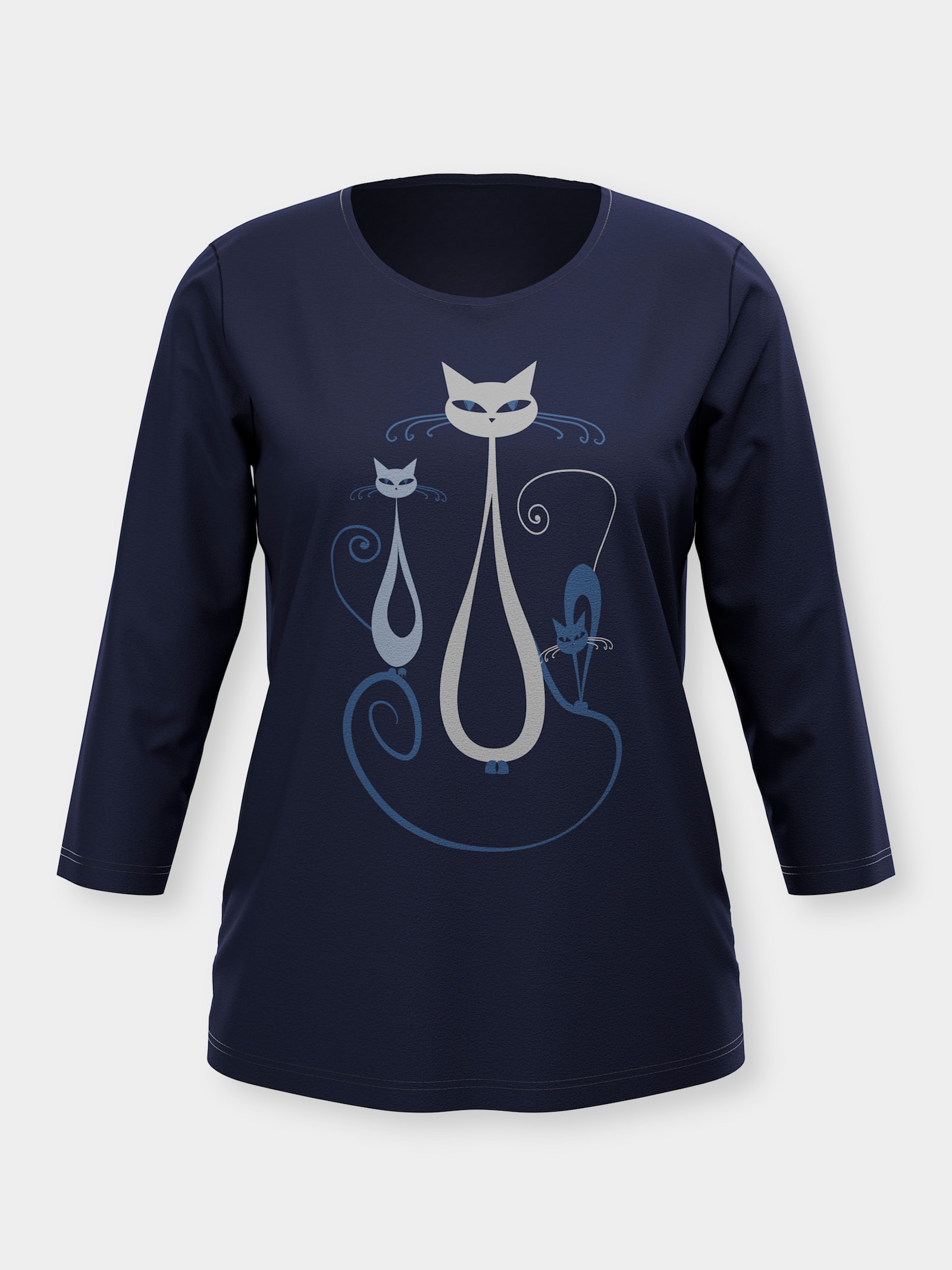 3/4-Arm-Shirt mit Katzen-Druck - marine-jeansblau-bedruckt
