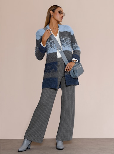 Strickmantel mit Schurwoll-Anteil - taubenblau-anthrazit-meliert