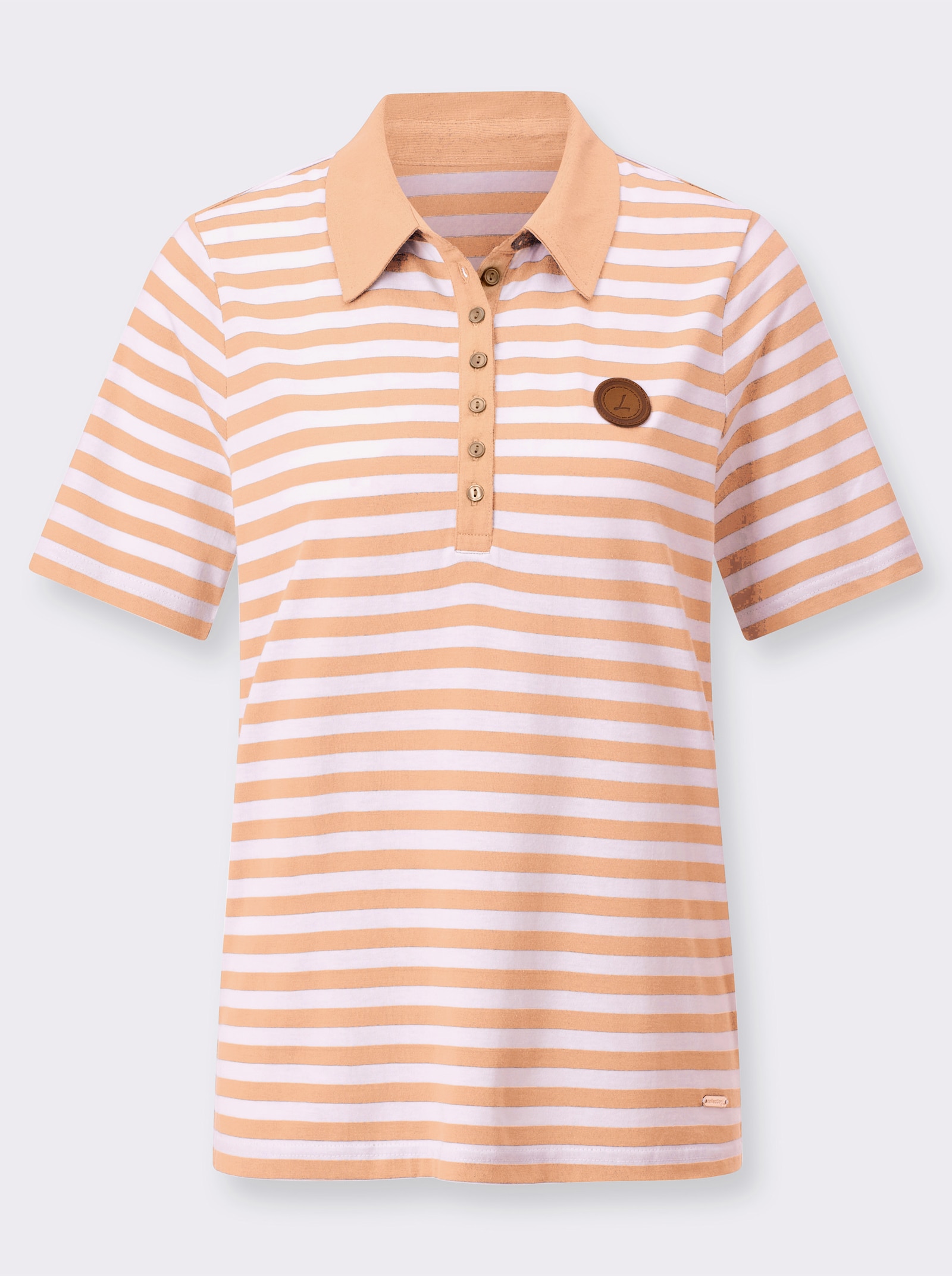 Poloshirt mit Seitenschlitzen - apricot-weiss-geringelt
