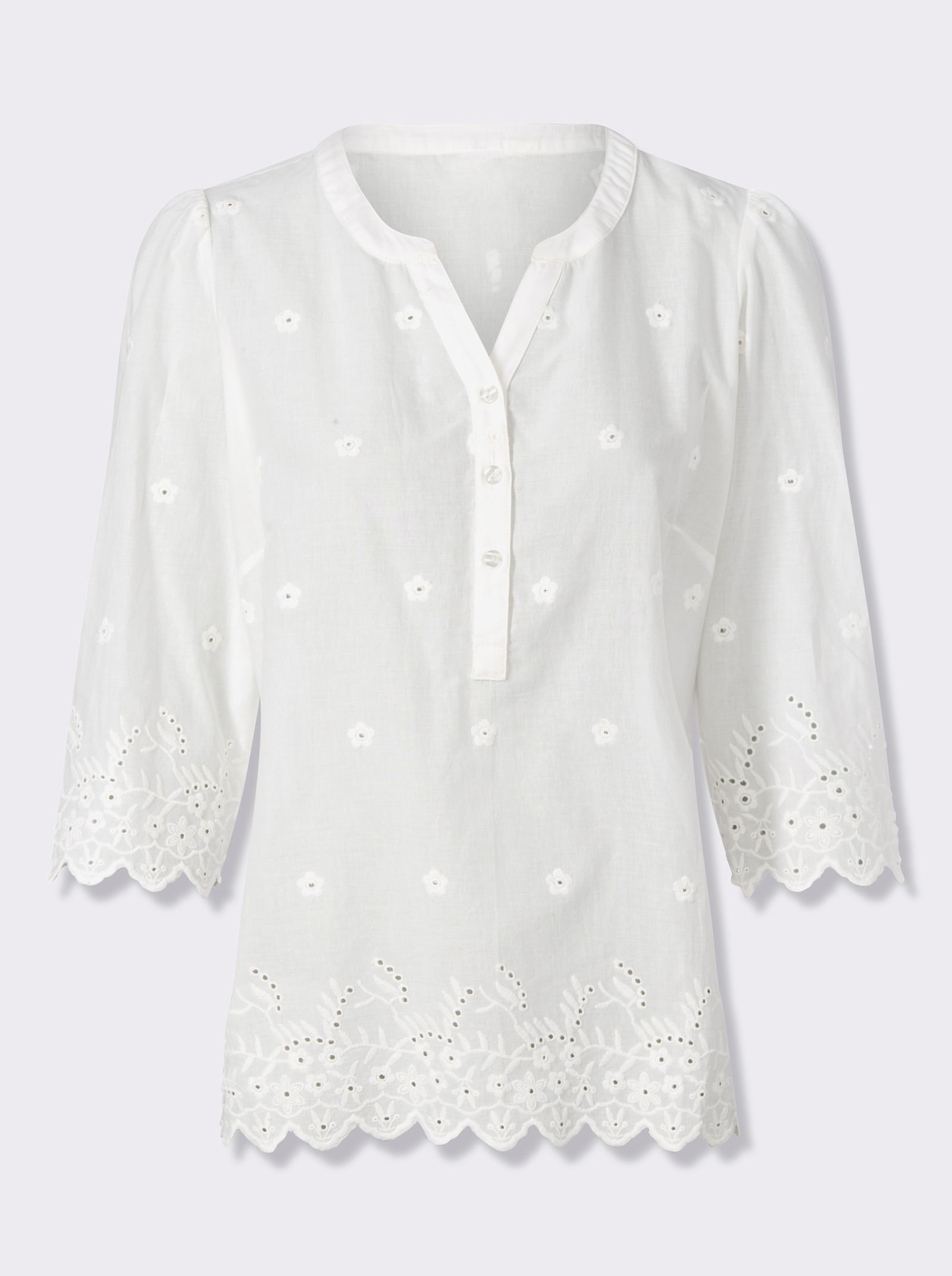 Baumwollbluse mit gebogten Abschlüssen - ecru