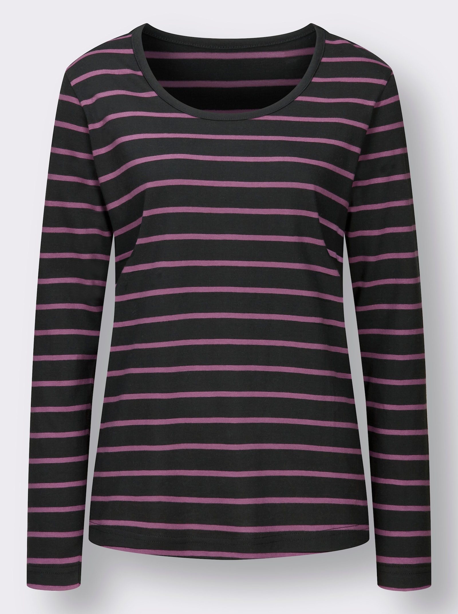Ringelshirt aus Baumwolle und Modal - violett-schwarz-geringelt