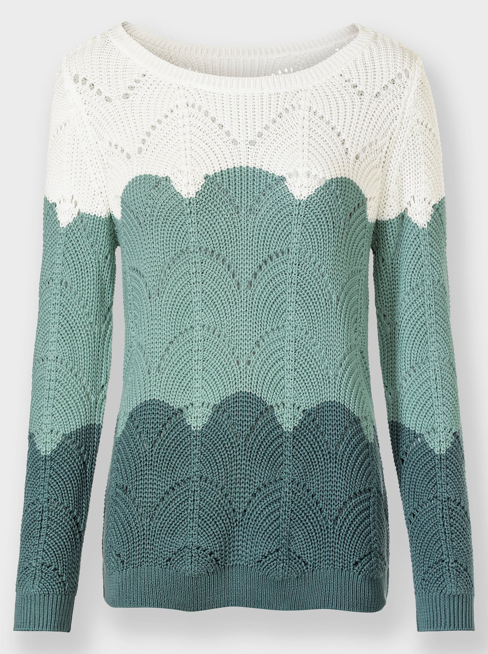 Ajourpullover mit Farbverlauf - jade-ecru-gemustert
