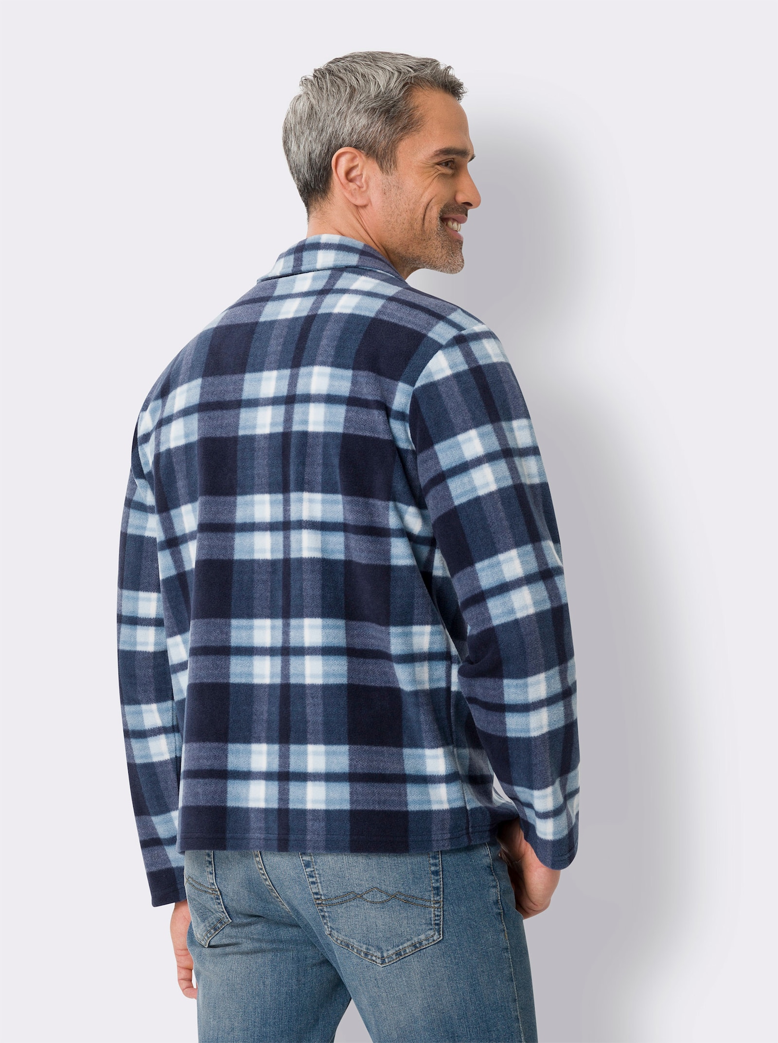 Fleecová bunda s kostkovaným vzorem - námořnická modrá-džínová modrá-kostka