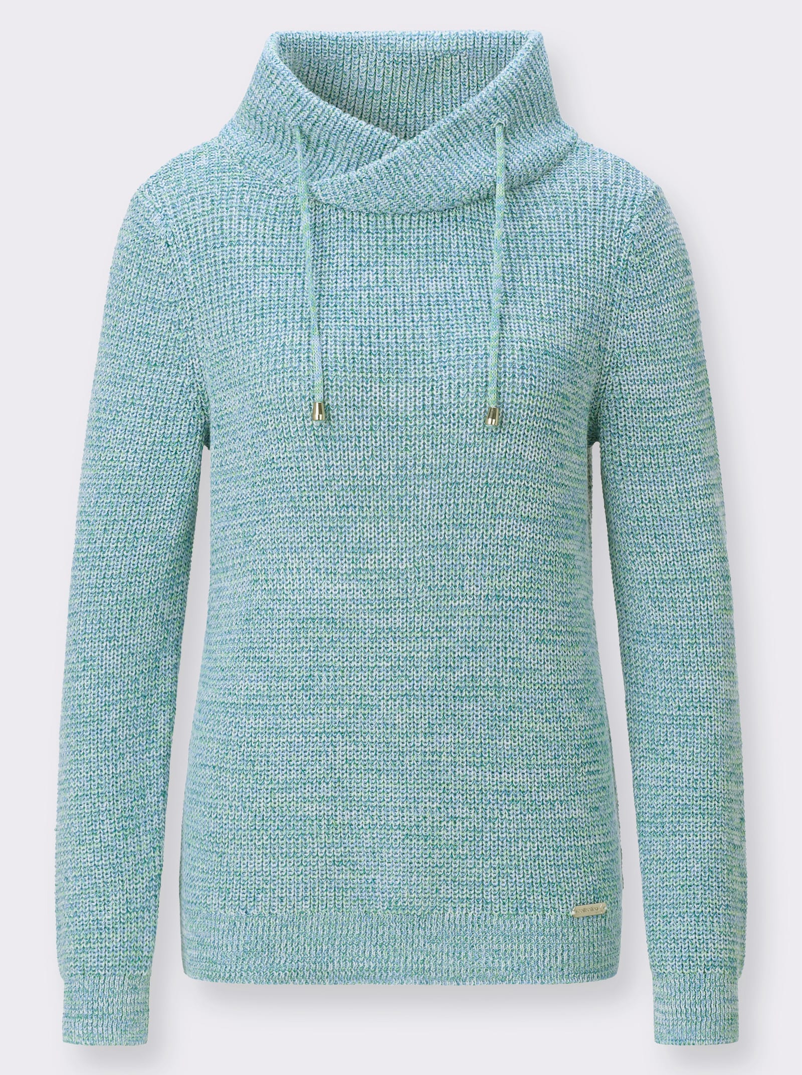 Stehkragenpullover in Melange-Optik - apfel-himmelblau-meliert
