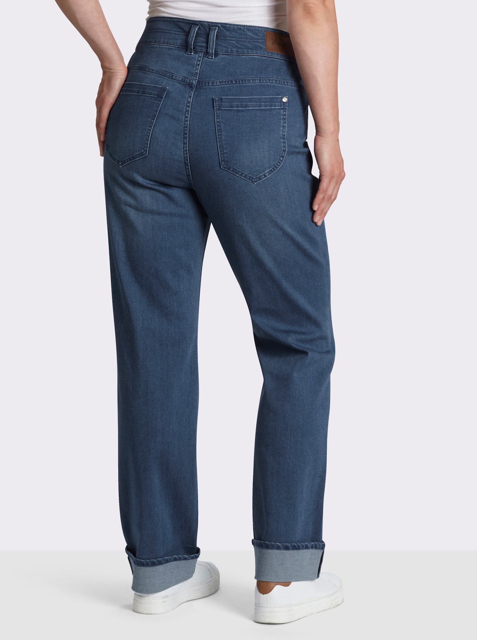 sheego Gerade Jeans mit Umschlag am Saum - blue-stone-washed