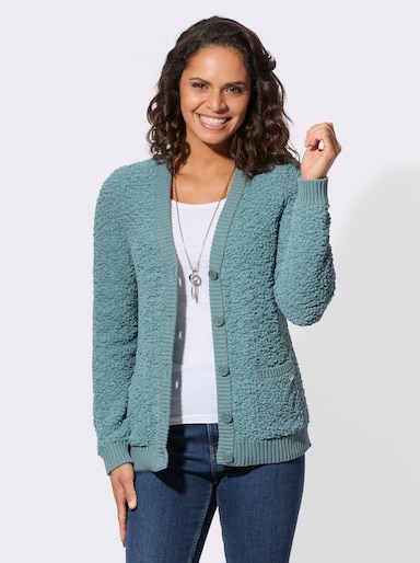 Strickjacke aus Popcorn-Garn - jade