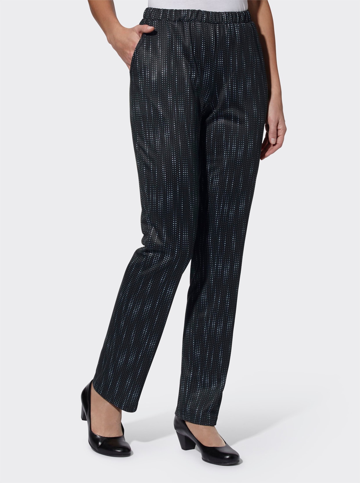 Comfortbroek - zwart gedessineerd