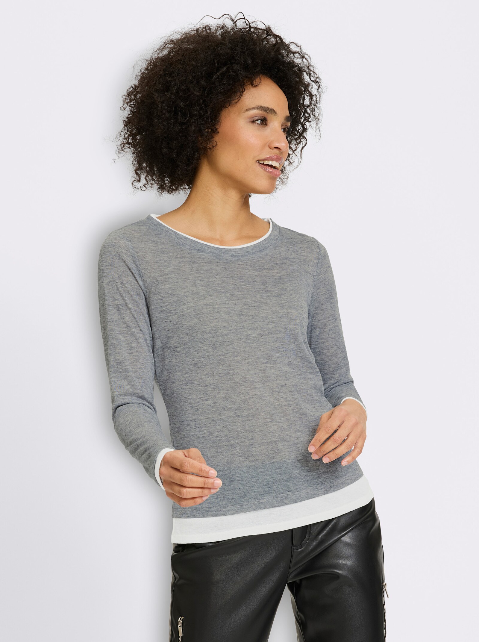 heine 2-in-1-shirt met lange mouwen en contrastkleurige boorden - grijs gemêleerd