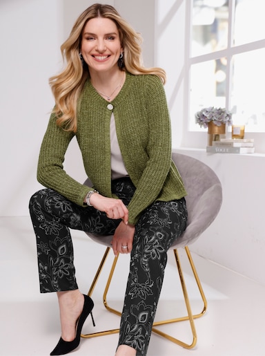 Strickjacke in Melange-Optik - oliv-schilf-meliert