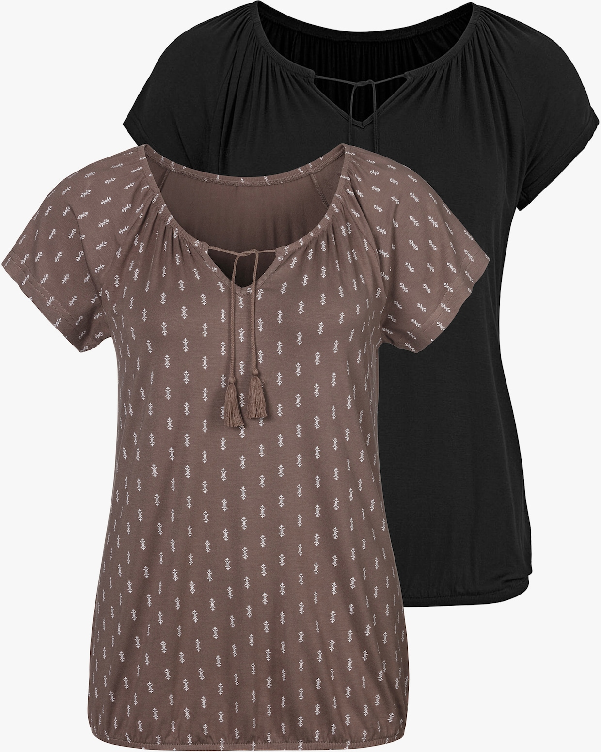 Vivance Shirt met korte mouwen - taupe gedessineerd, zwart