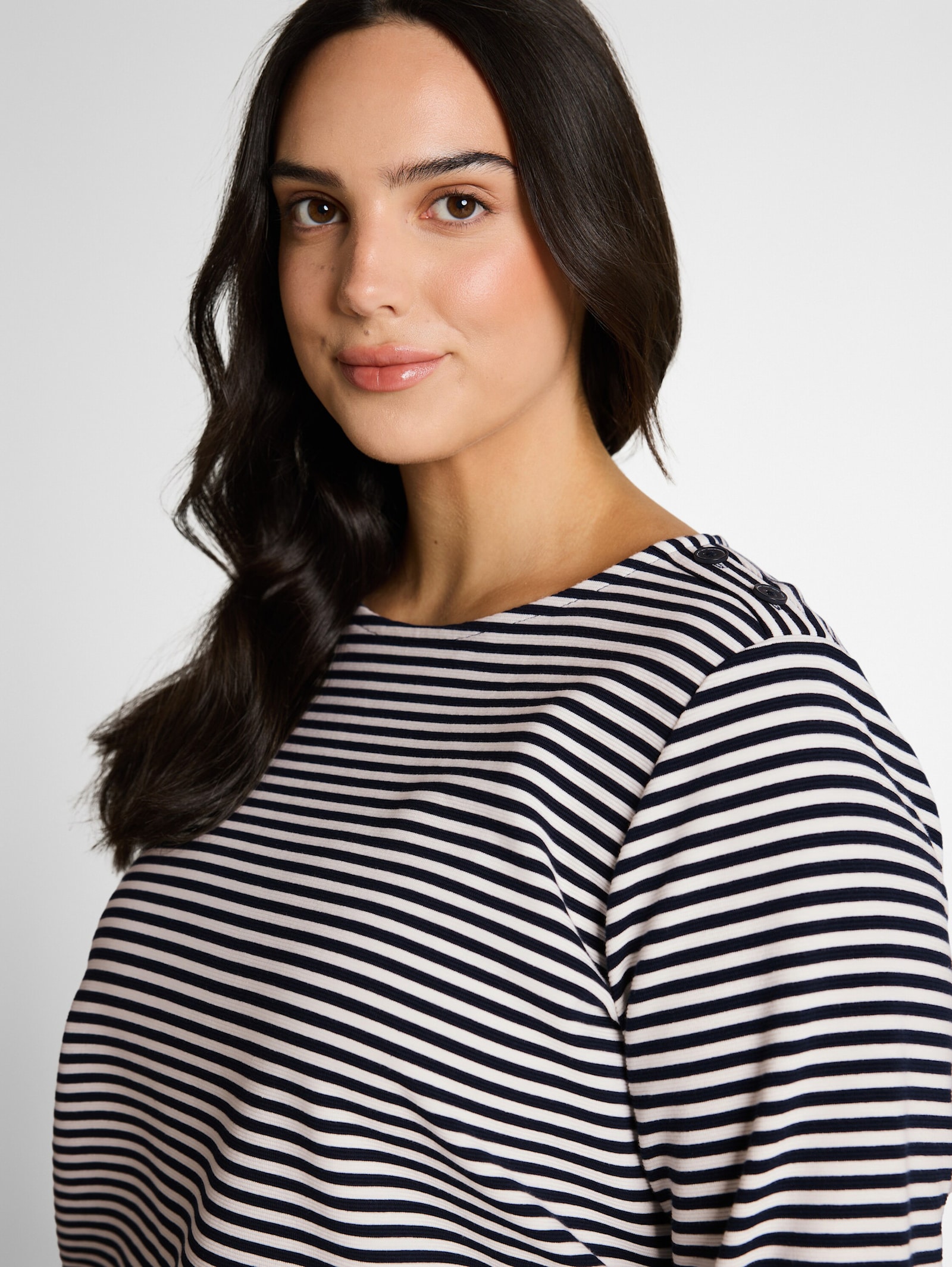 T-Shirt - offwhite navy regular stripe