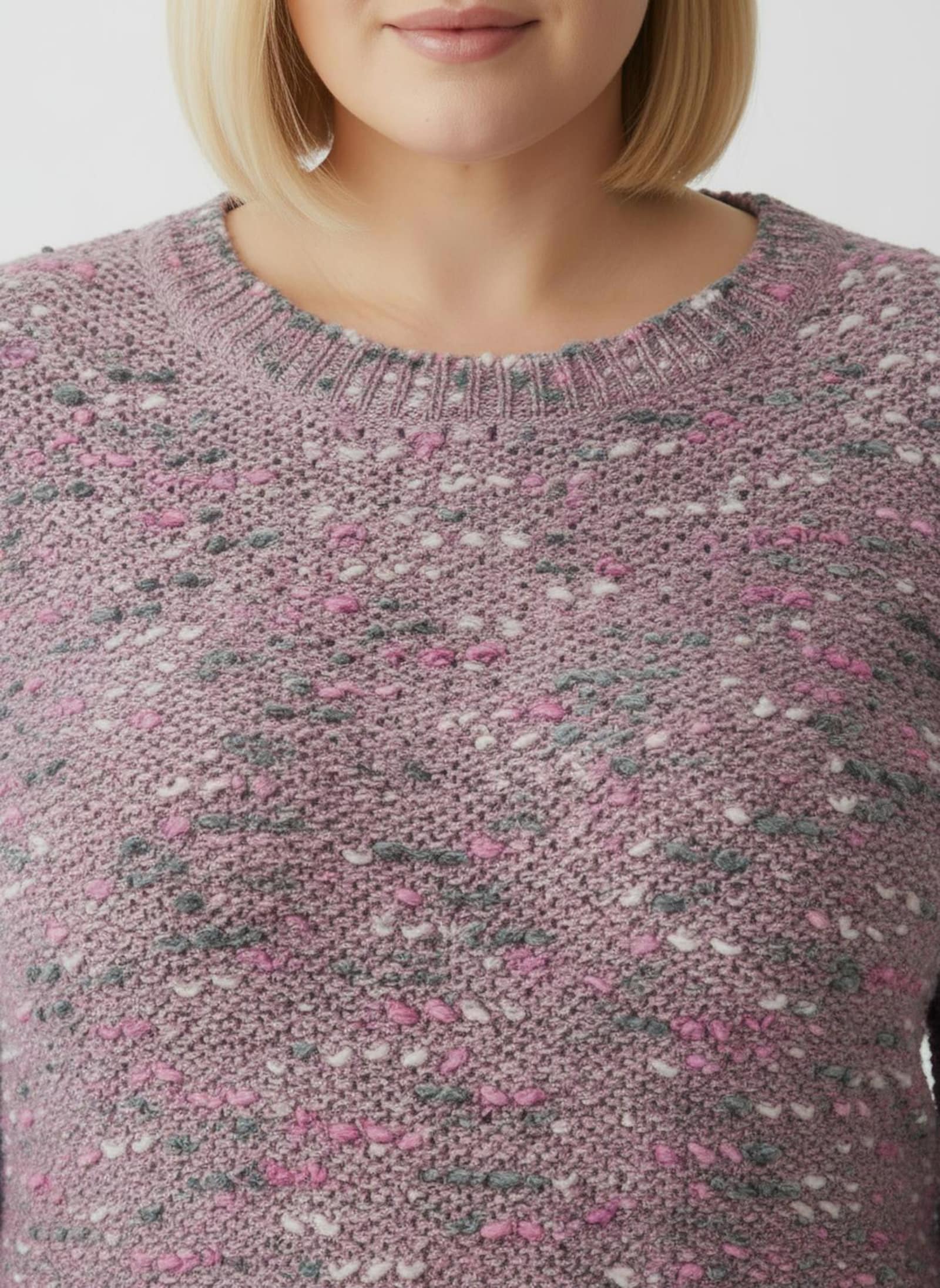 Bouclé-Pullover in Linksstrick - mauve-meliert