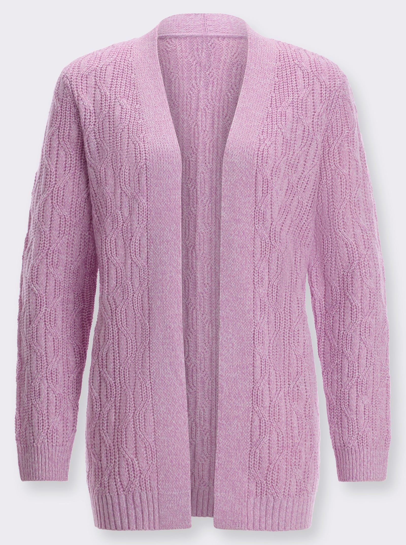 Strickjacke mit Zopf-Strickmuster - orchidee-meliert