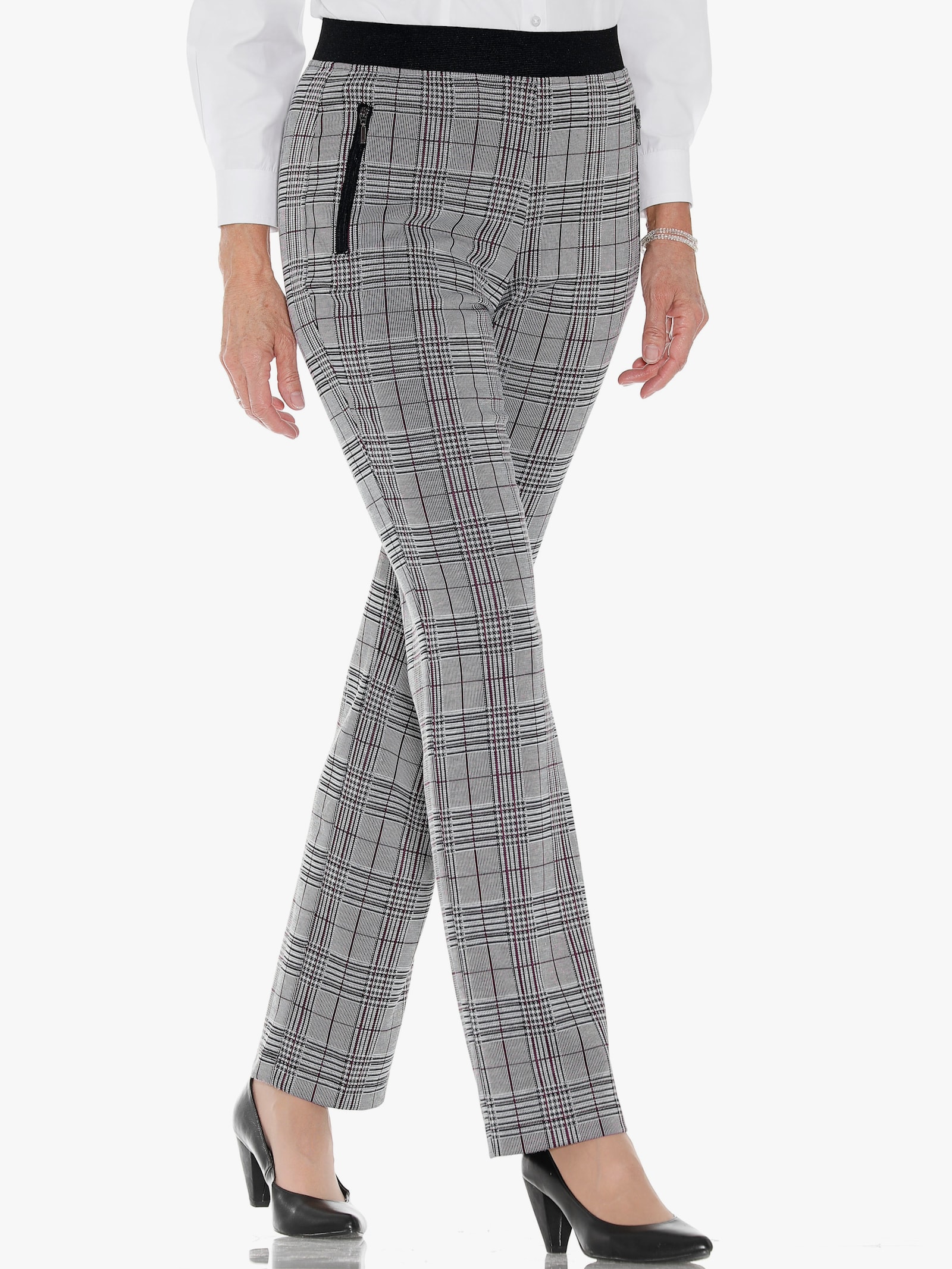 Jerseybroek met comfortband rondom - bordeaux + bordeaux/zwart geruit