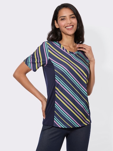 Freizeitshirt mit einfarbigen Einsätzen, gestreift - blaugrün-gemustert