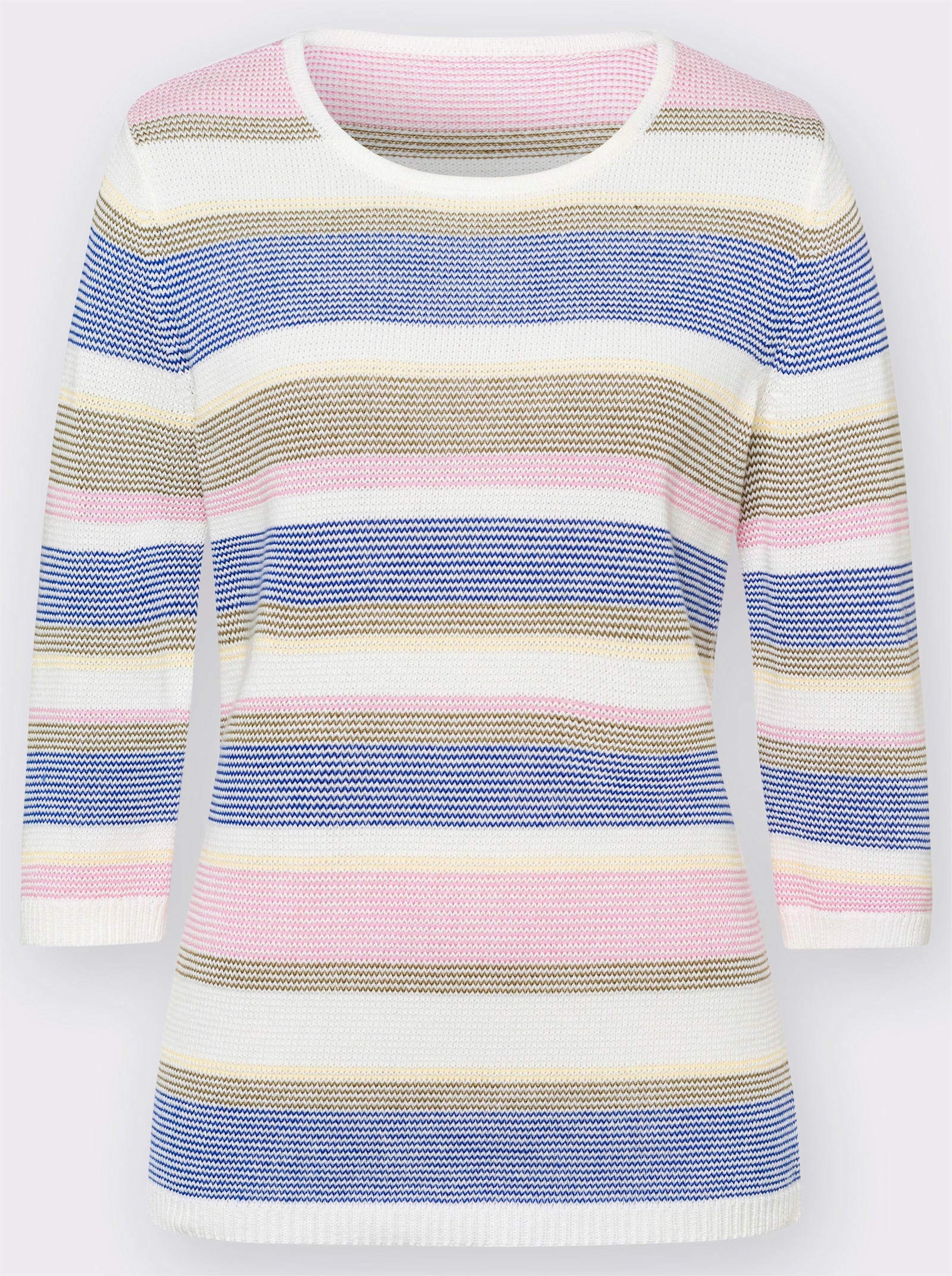 Pruhovaný pulóver so vzorom z farbených priadzí - svetlobéžová pásikovaná