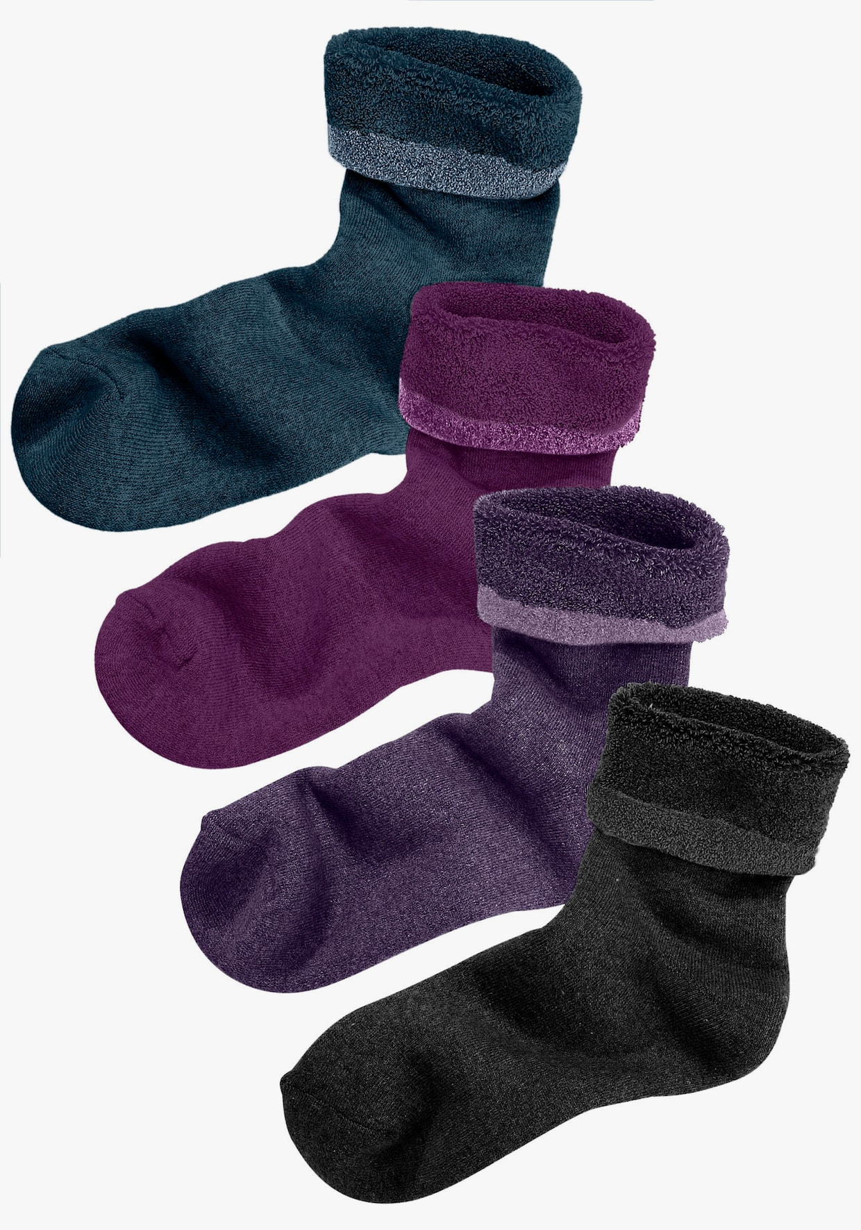 Lavana Kuschelsocken - 1x petrol, 1x beere, 1x lila, 1x schwarz