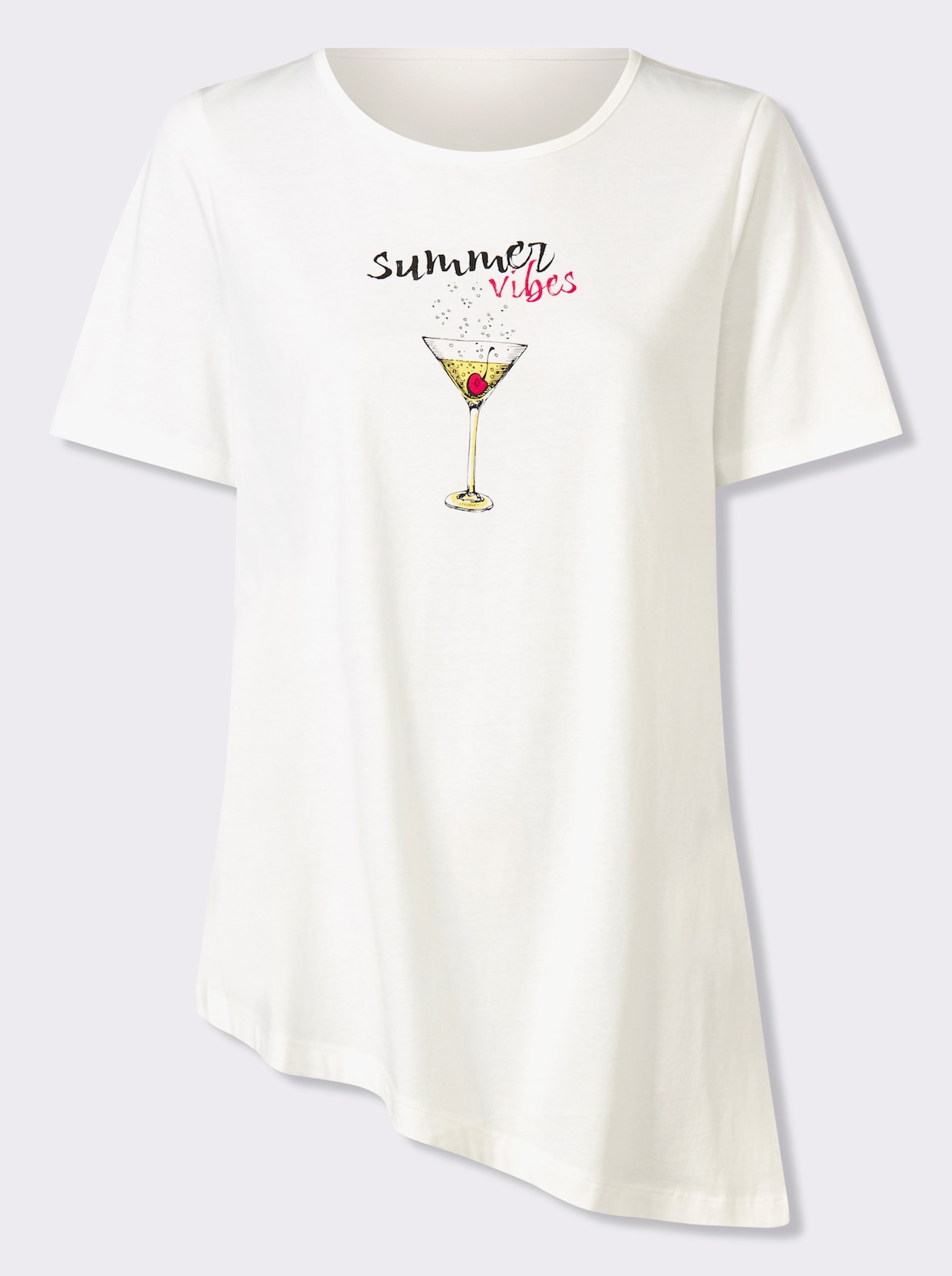 Tunikashirt mit schrägem Saum - ecru-pink