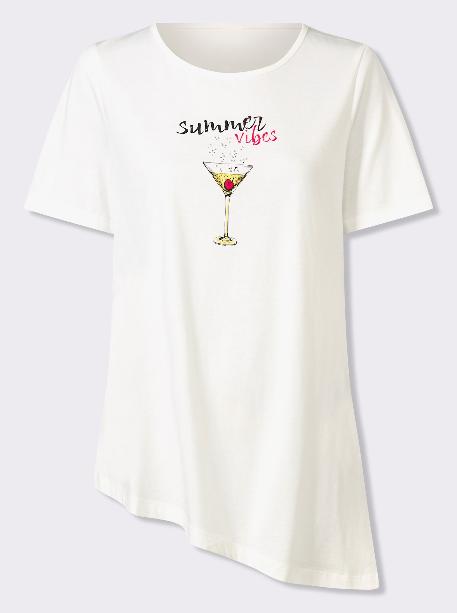 Tunikashirt mit schrägem Saum - ecru-pink