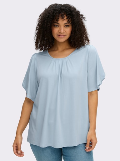 sheego Rundhalsshirt mit Tulpenärmeln - hellblau