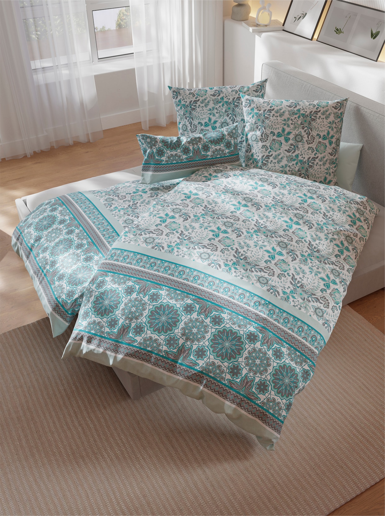 wäschepur Bettwäsche - weiß-zartmint-bedruckt