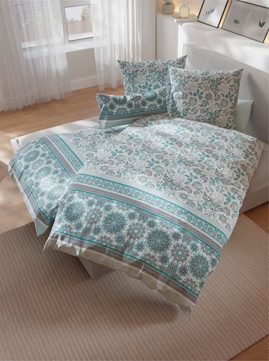 wäschepur Bettwäsche - weiß-zartmint-bedruckt