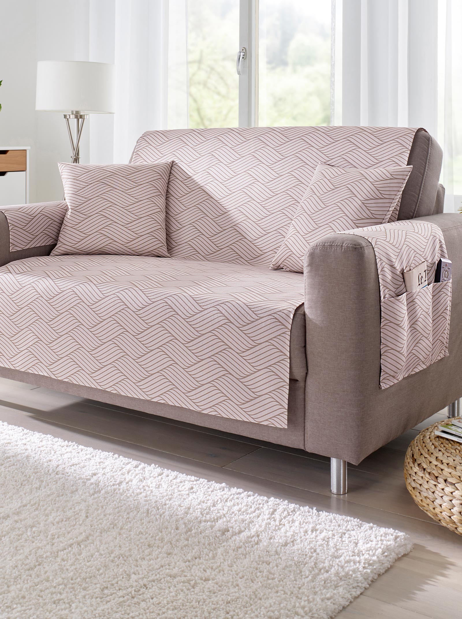 Viva Sesselschoner Sofaschoner Sesselschutz Sofa/überwurf 3-Sitzer 191 x 279 cm, anthrazit//hellgrau