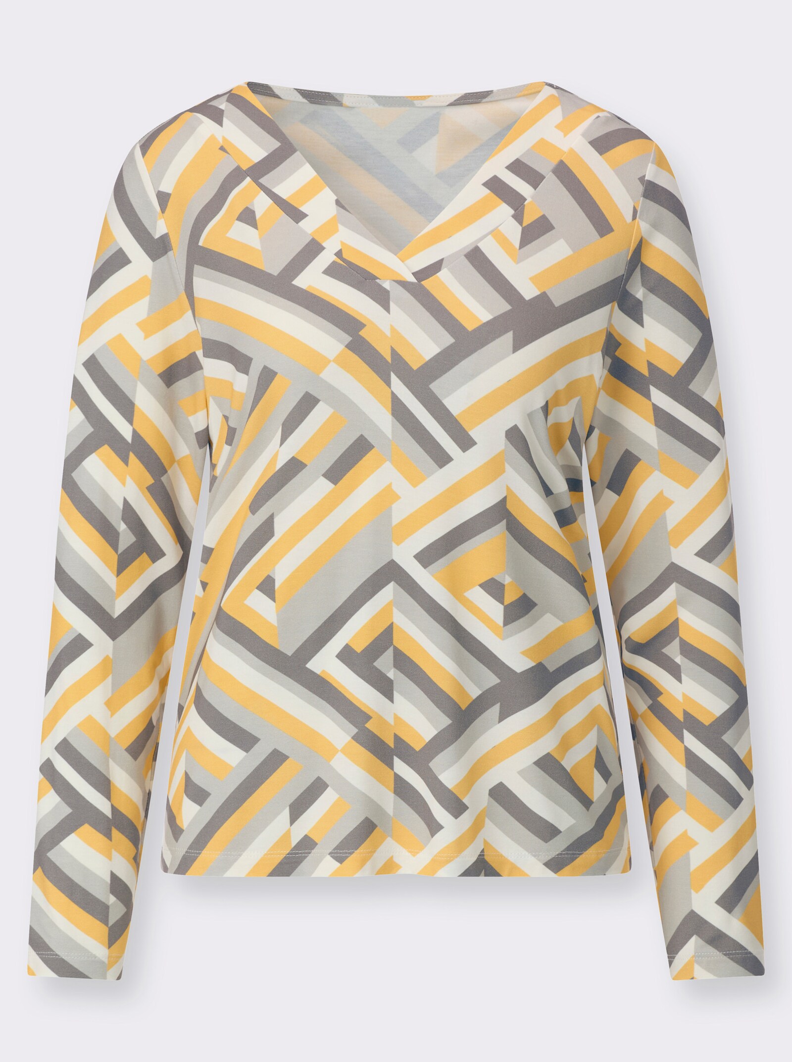 V-Shirt mit tollem Streifenmuster - ecru-grau-bedruckt