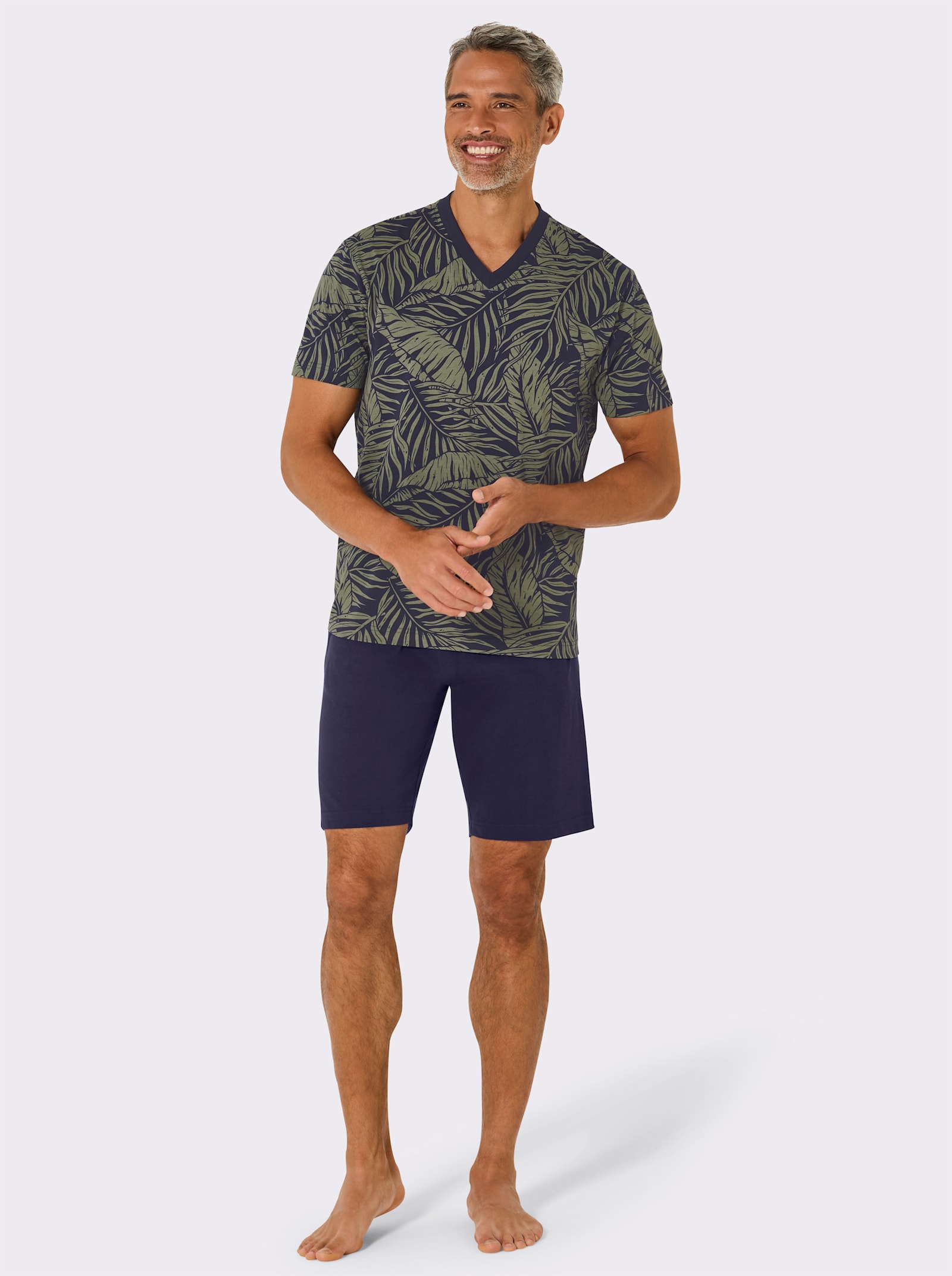 Shorty - marine-khaki-bedruckt