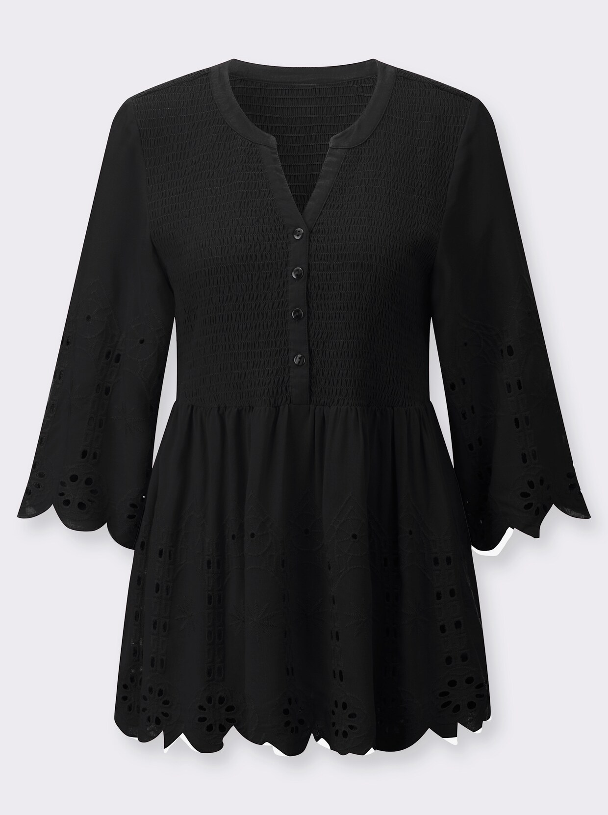 Spitzentunika mit Lockstickerei - schwarz