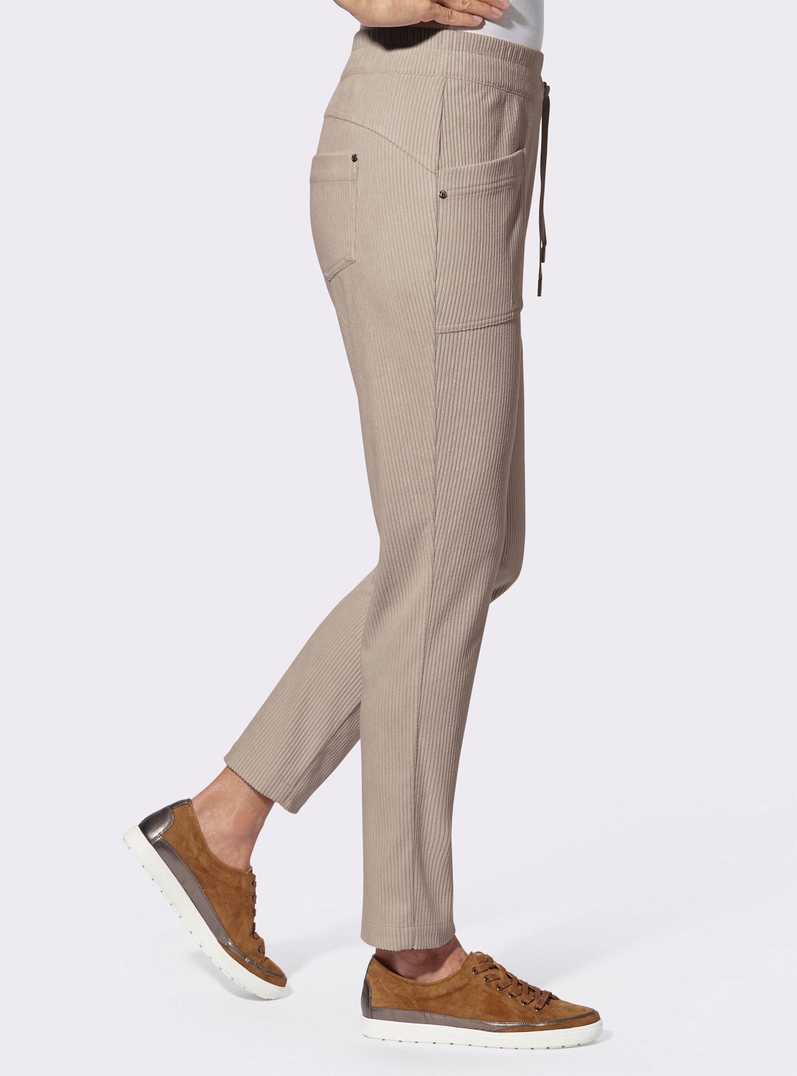 Ribcordbroek met comfortband rondom - sesam