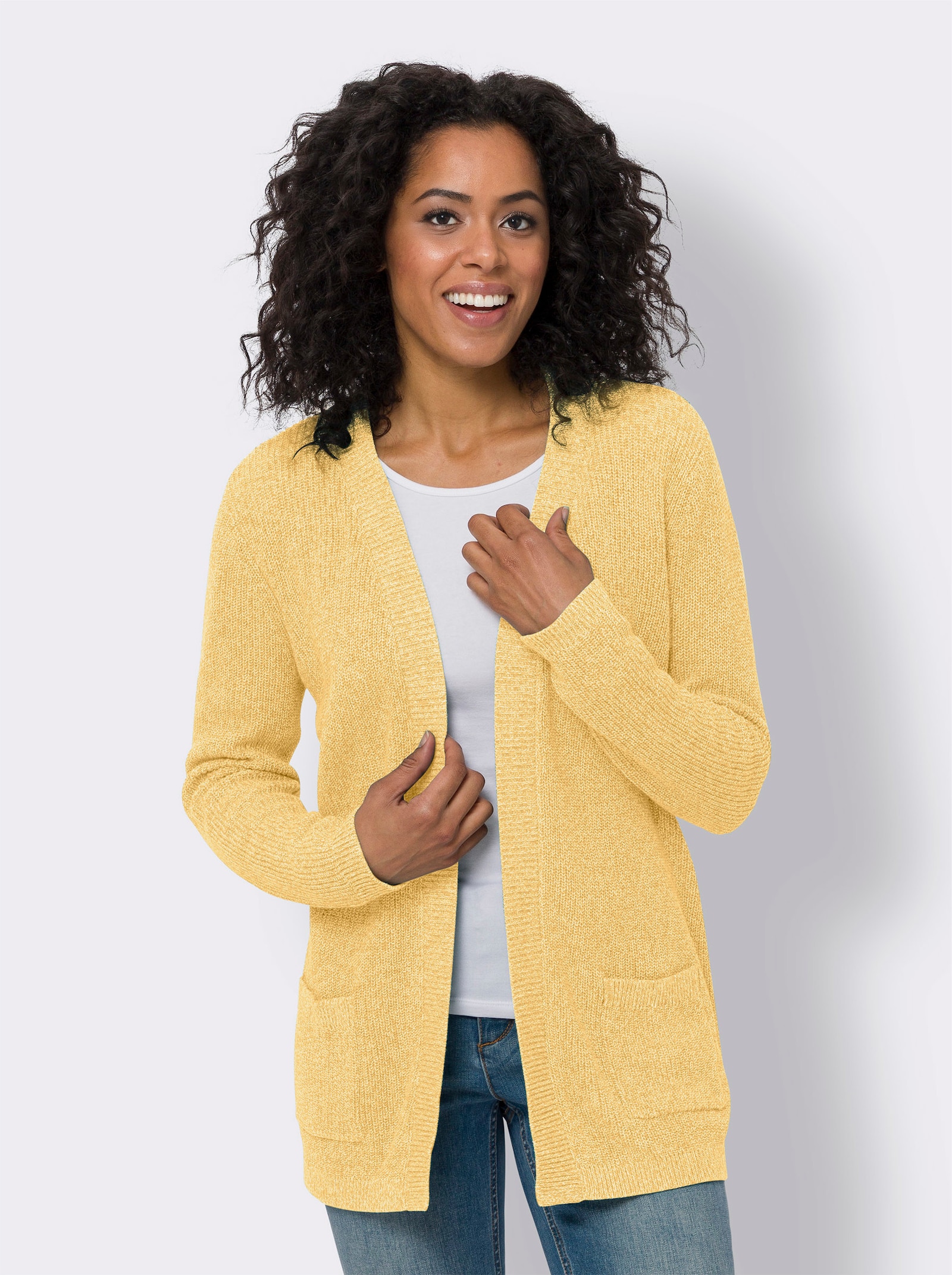 Strickjacke mit aufgesetzten Taschen - gelb-meliert