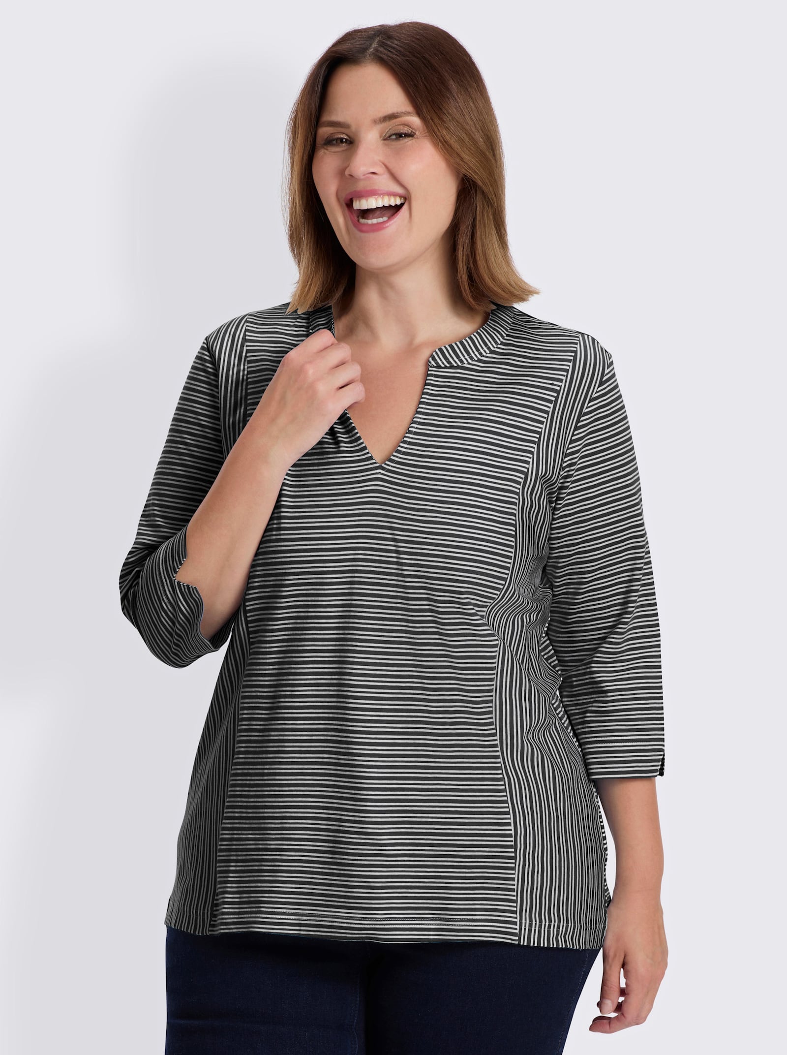 3/4-Arm-Shirt mit Ringel-Muster, garngefärbt - schwarz-weiß-gestreift