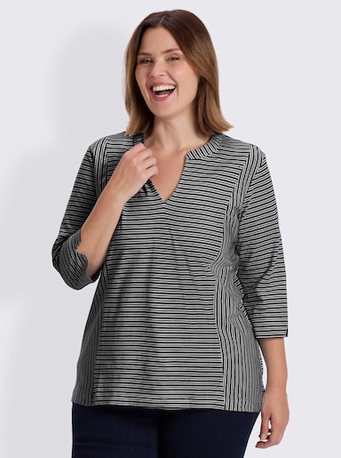 3/4-Arm-Shirt mit Ringel-Muster, garngefärbt - schwarz-weiß-gestreift