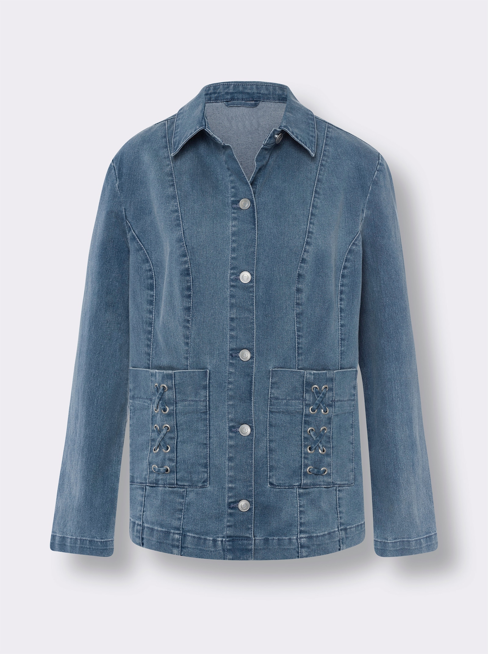 Jeansjacke mit optisch streckenden Nähten - blue-bleached