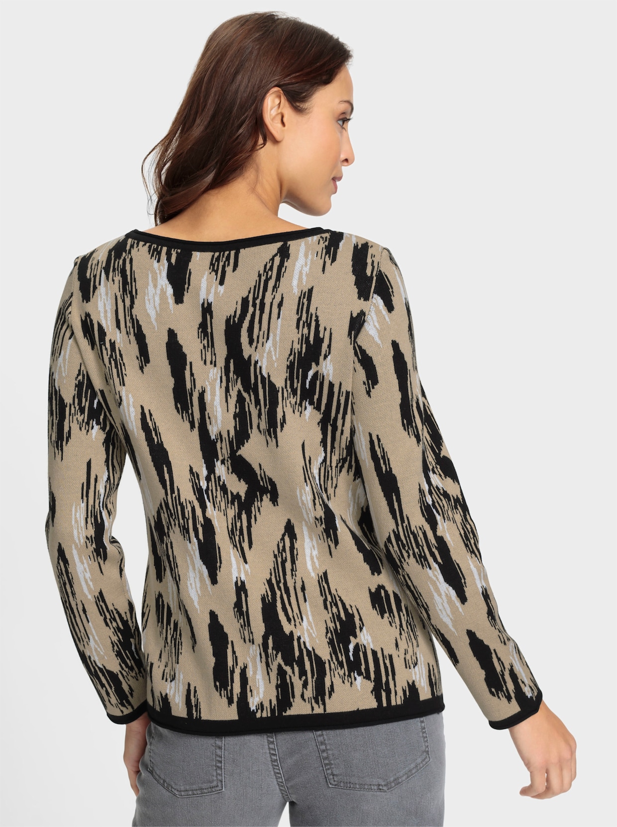 Pullover met lange mouwen - beige/zwart gedessineerd