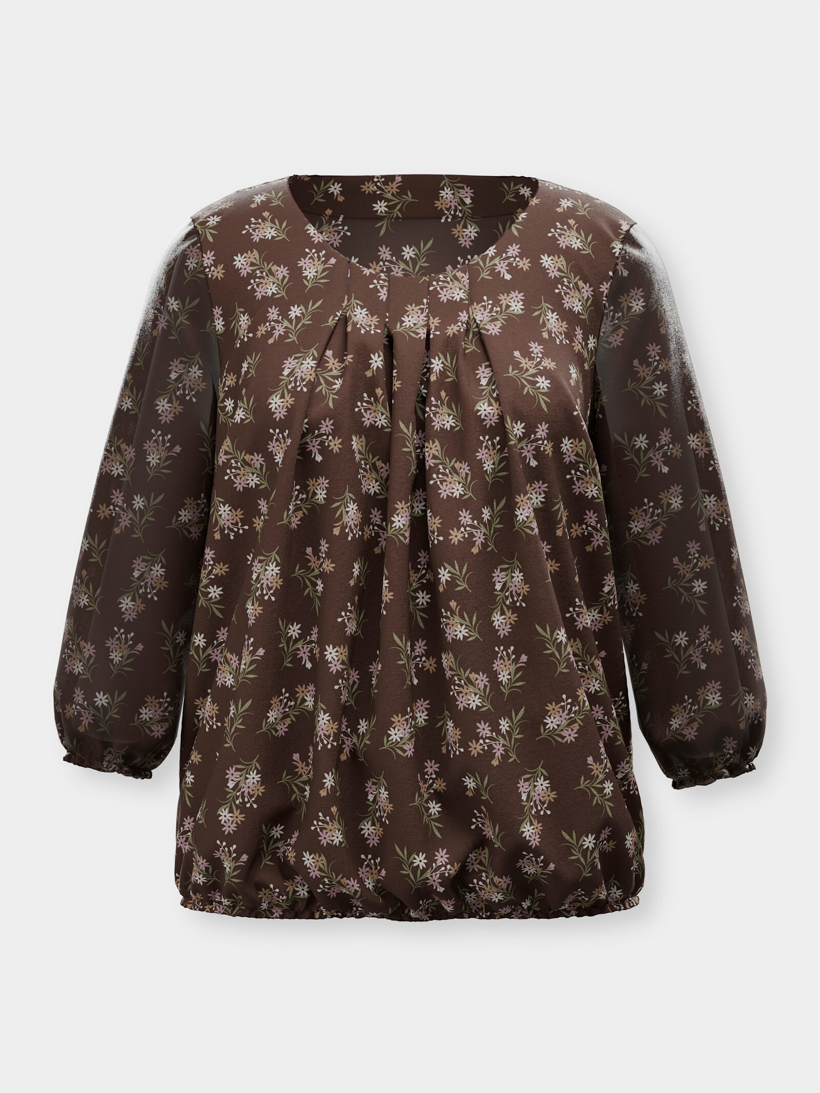  Druckbluse mit elastischem Saum - schoko-camel-bedruckt