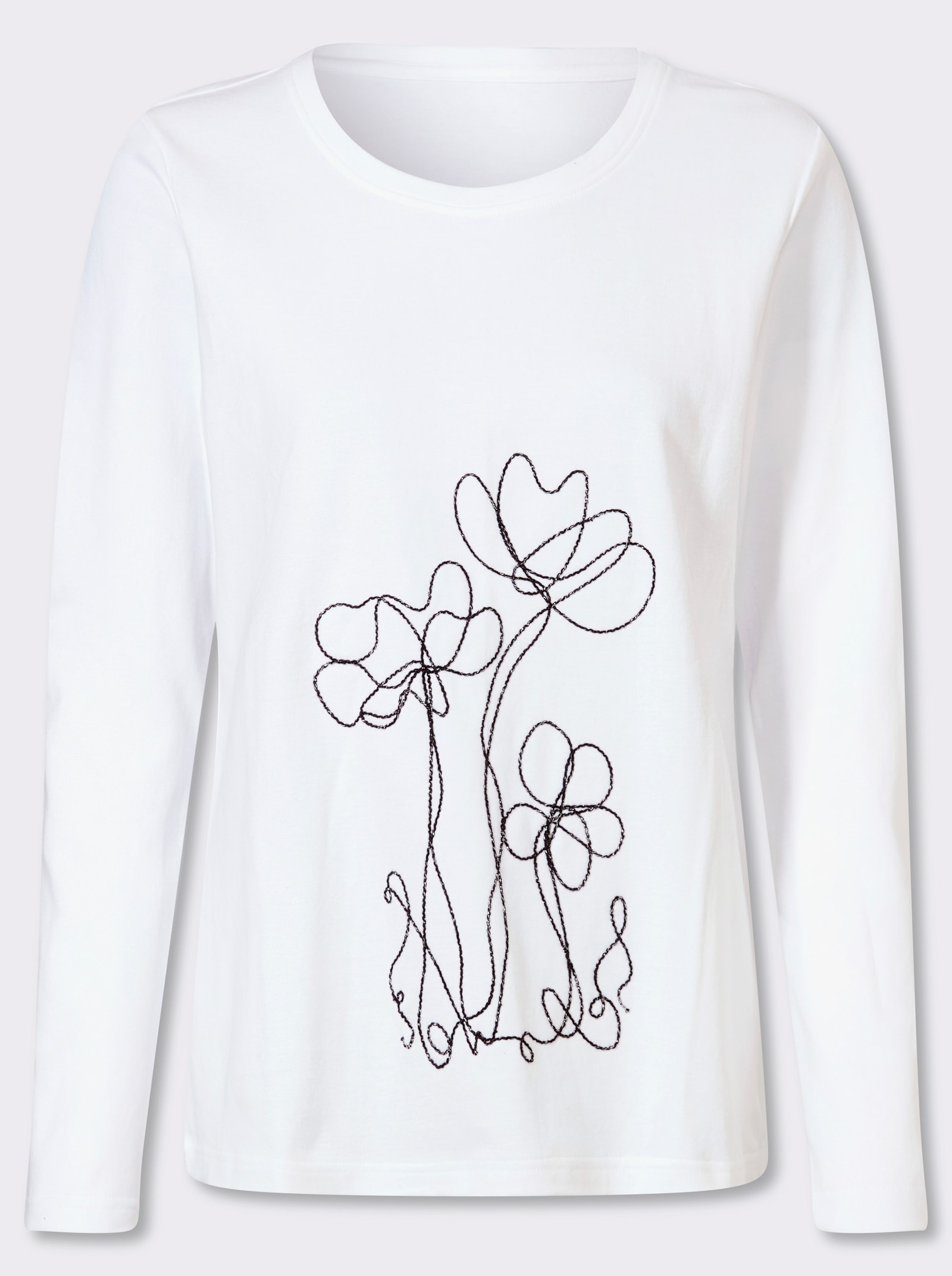 Rundhalsshirt mit platzierter Kordelstickerei - ecru