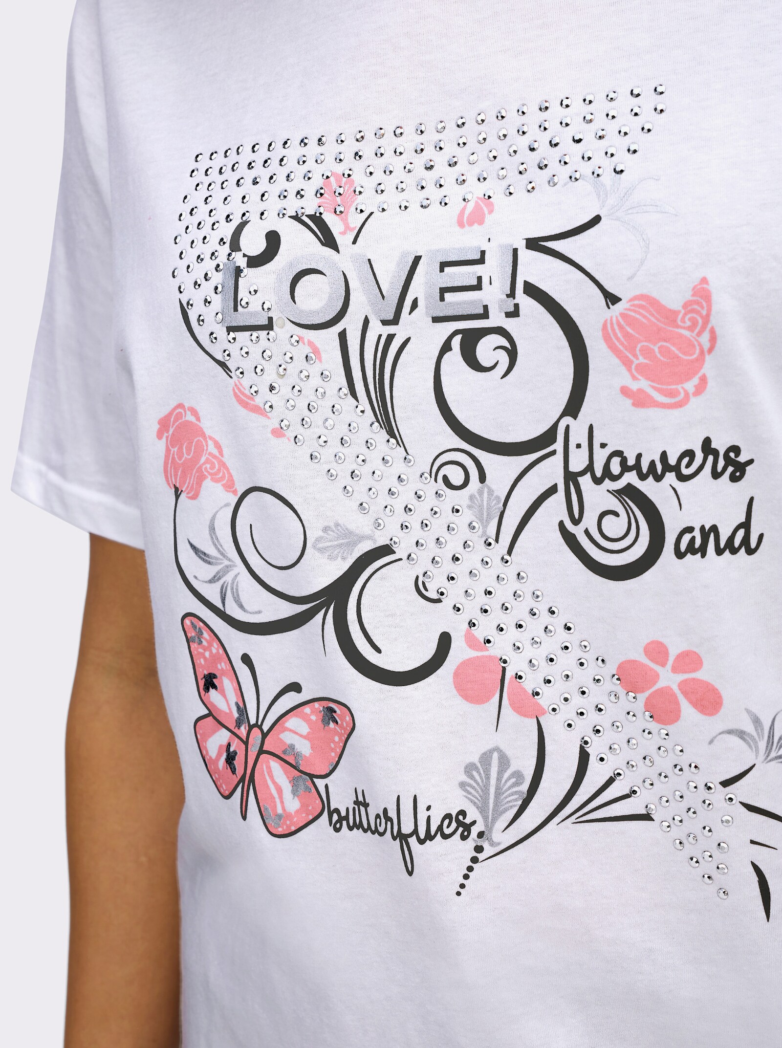 T-Shirt mit Schmetterlings-Druck - weiß