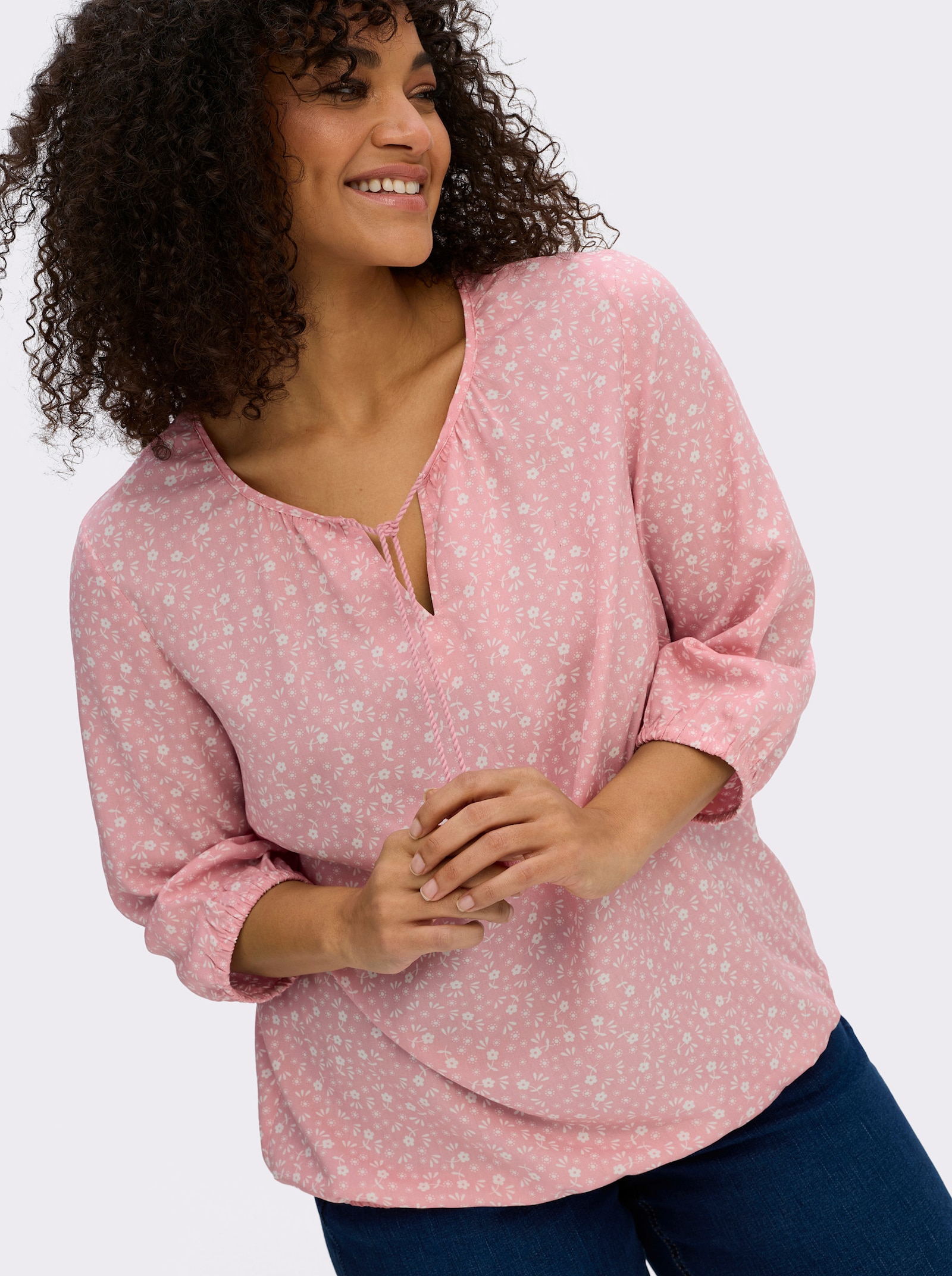 sheego Tunika mit Bindebändern - rosenquarz-ecru-bedruckt