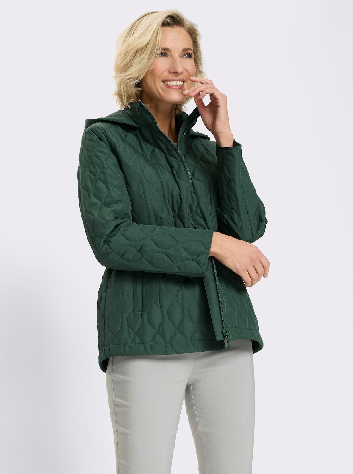 Gewatteerde jas met verstelbaar tunnelkoord in de taille - mos