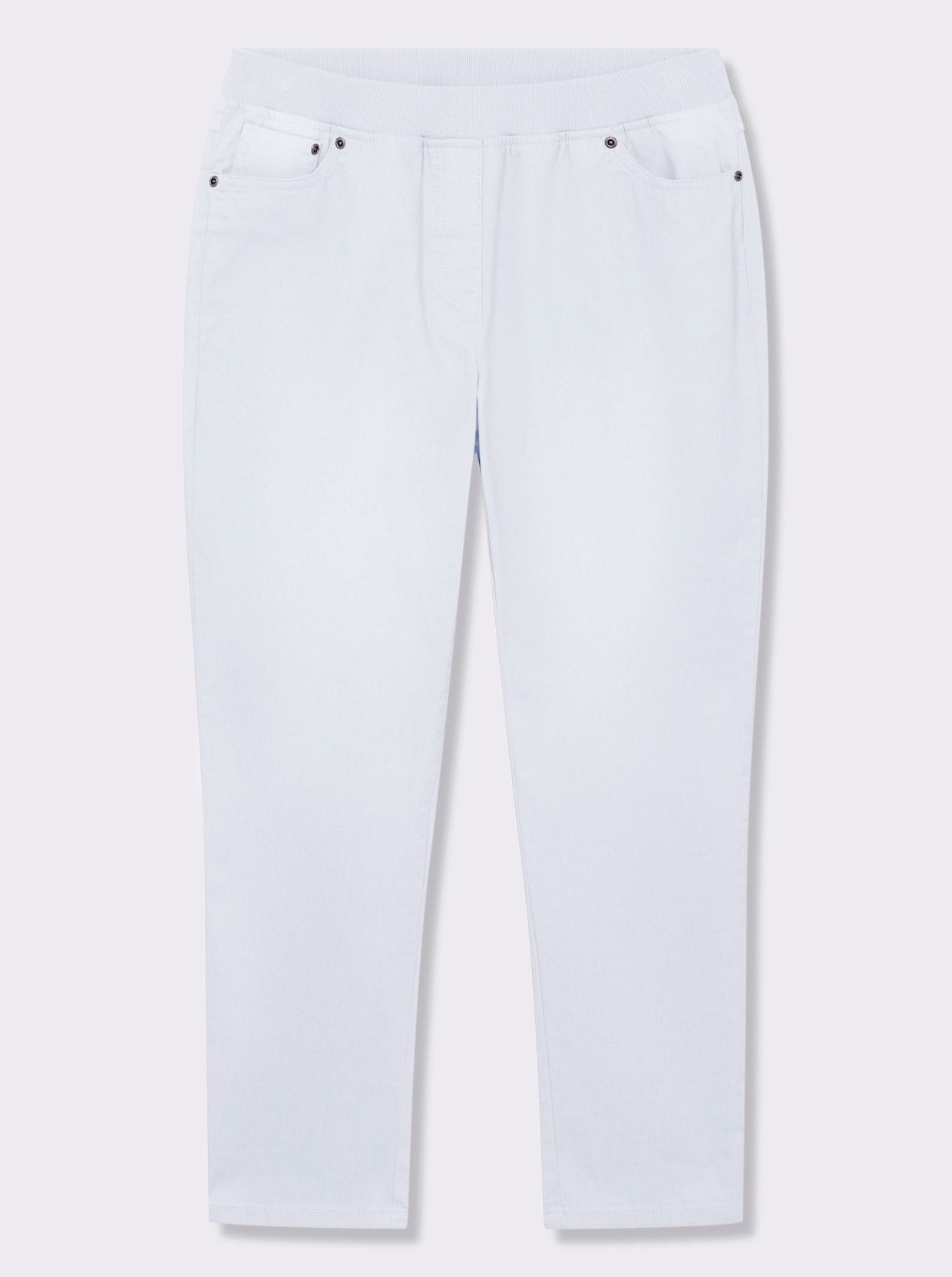 Schlupfjeans mit geripptem Strick-Dehnbund - weiß