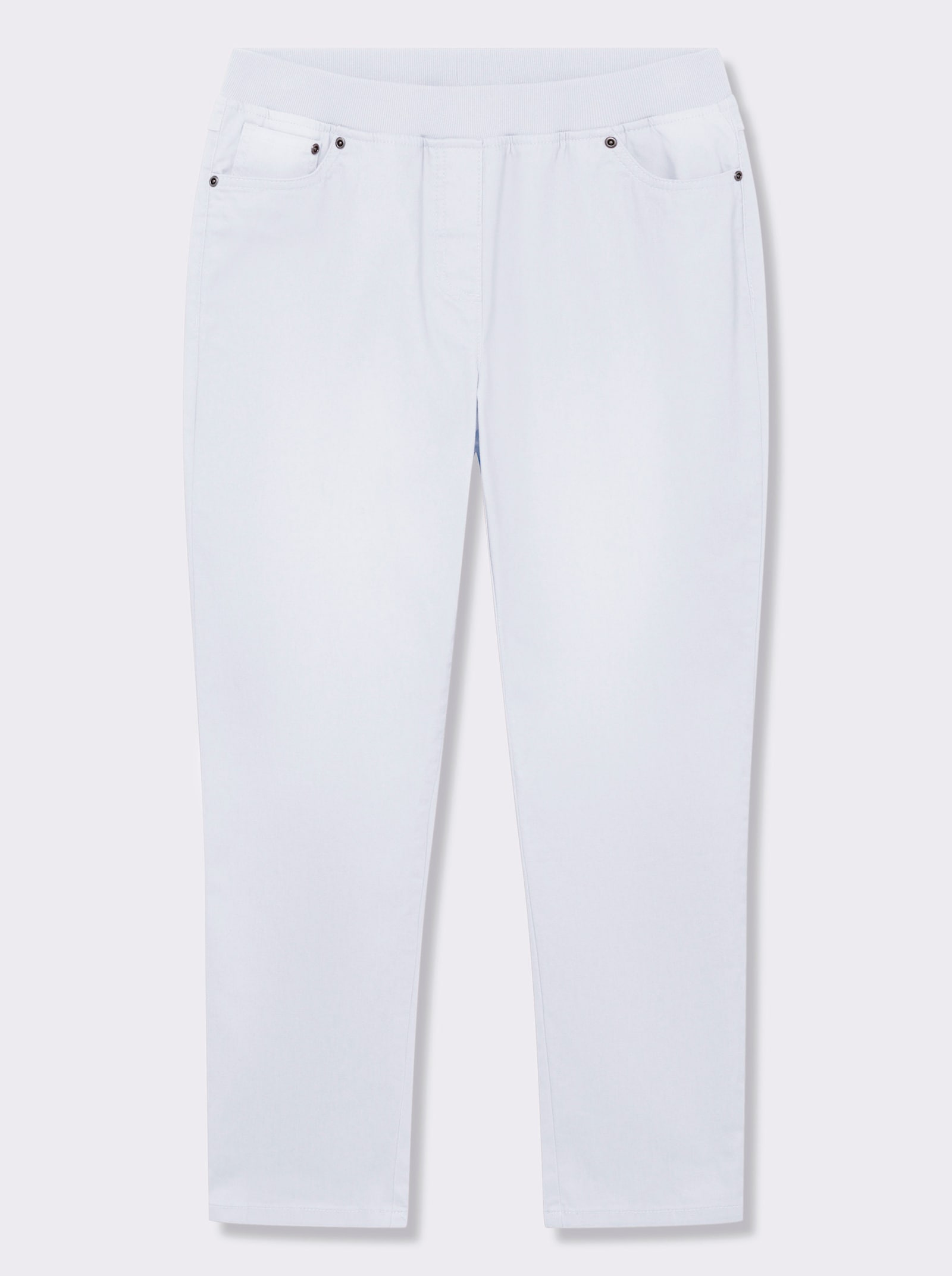 Schlupfjeans mit geripptem Strick-Dehnbund - weiß