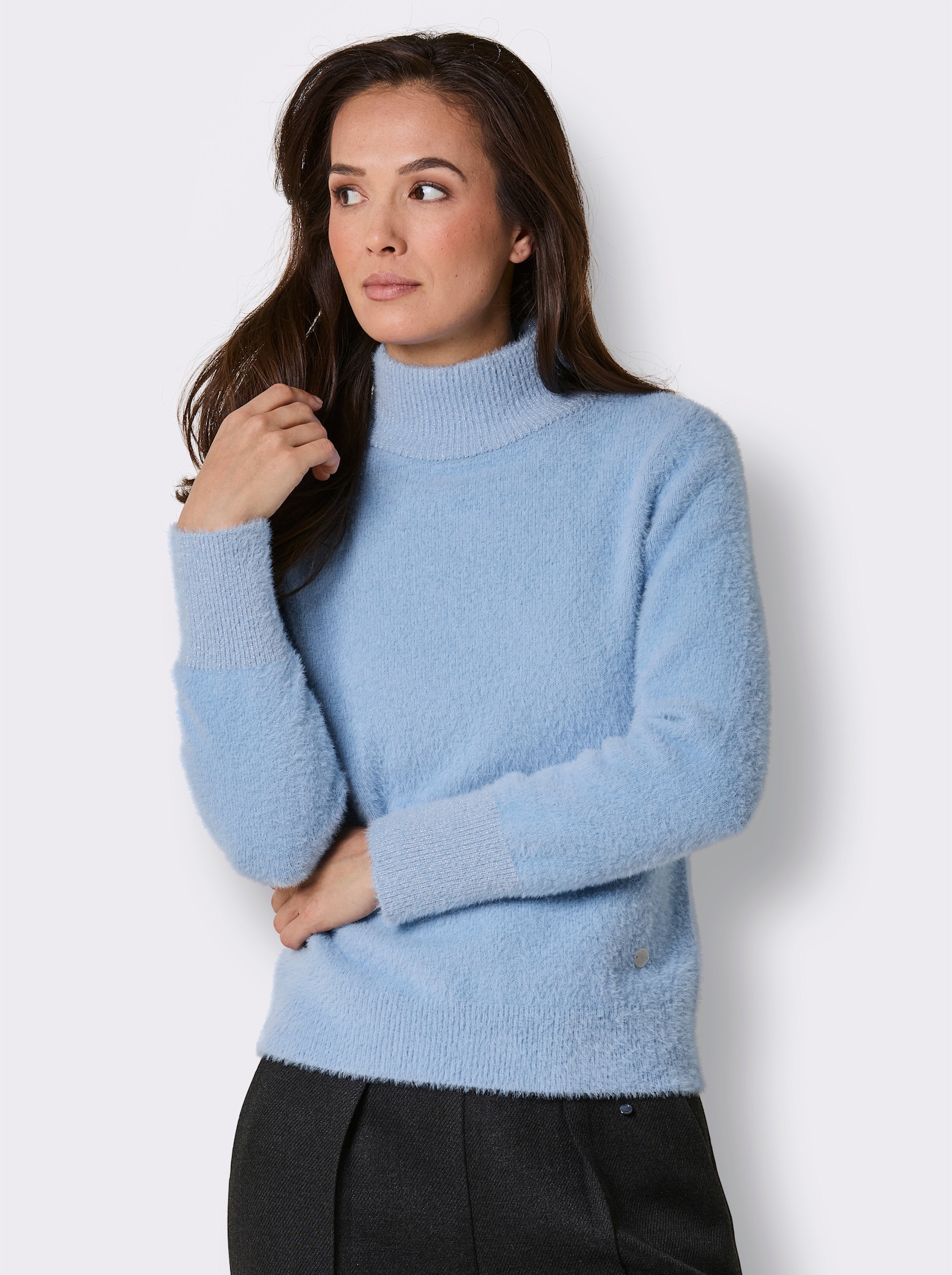 CREATION L PREMIUM Langarm-Pullover mit Glanzgarn - eisblau