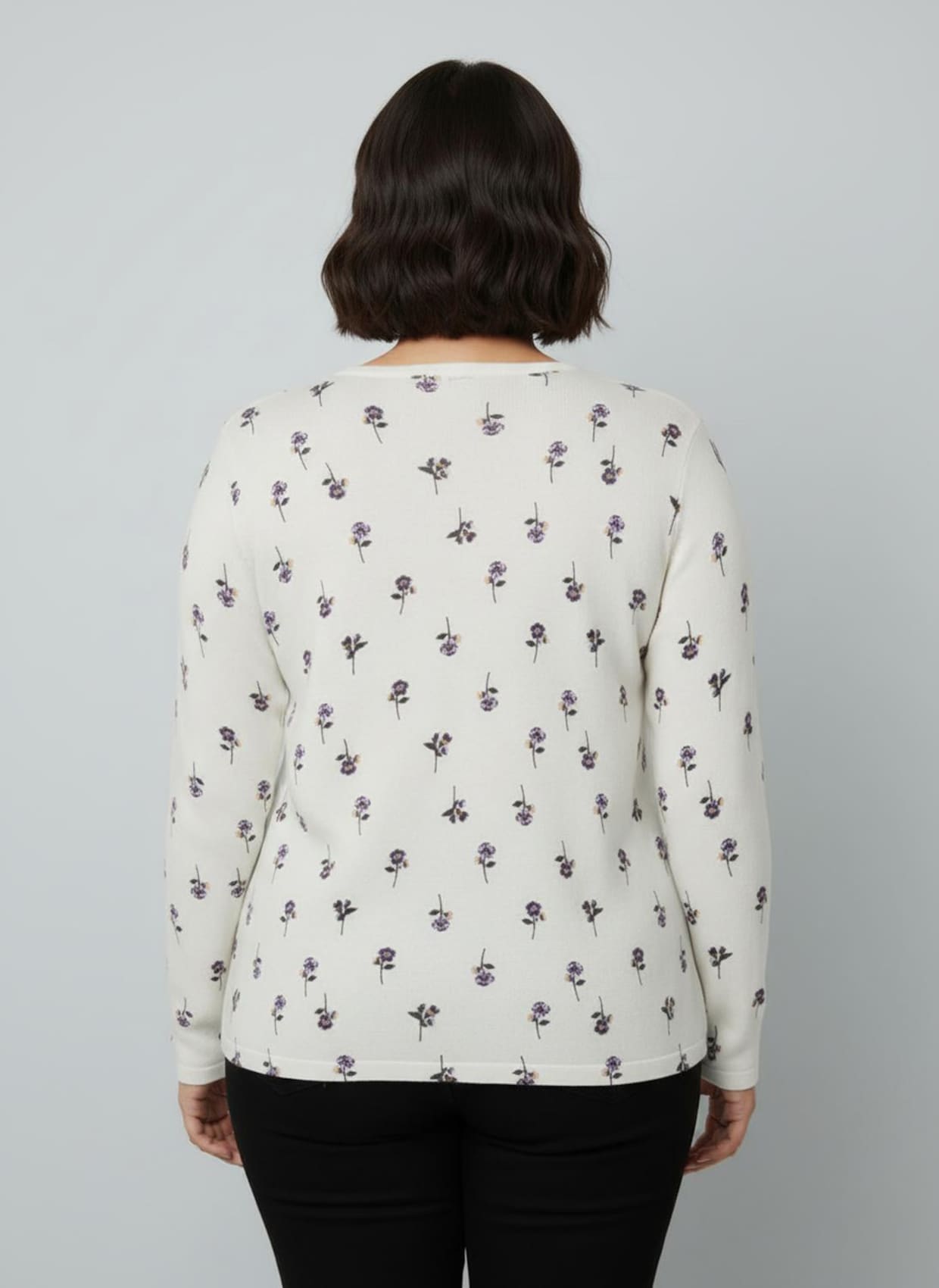 Feinstrickpullover mit Blumen-Dessin - ecru-bedruckt