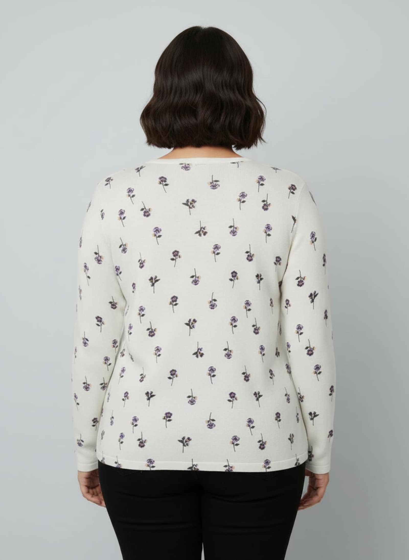 Feinstrickpullover mit Blumen-Dessin - ecru-bedruckt