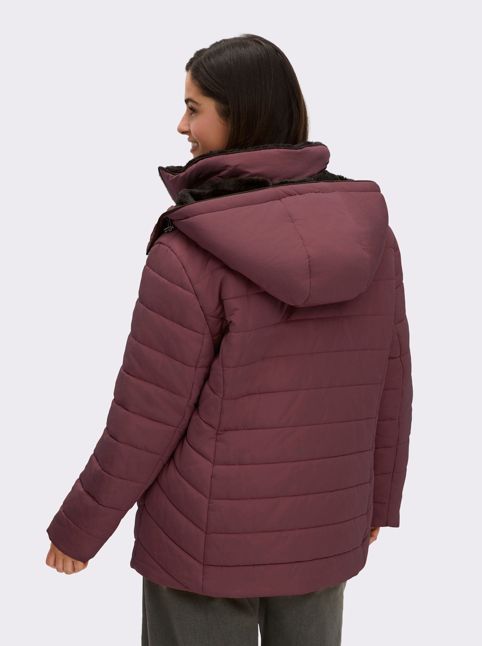 Steppjacke mit Teddy-Fleece innen - burgund