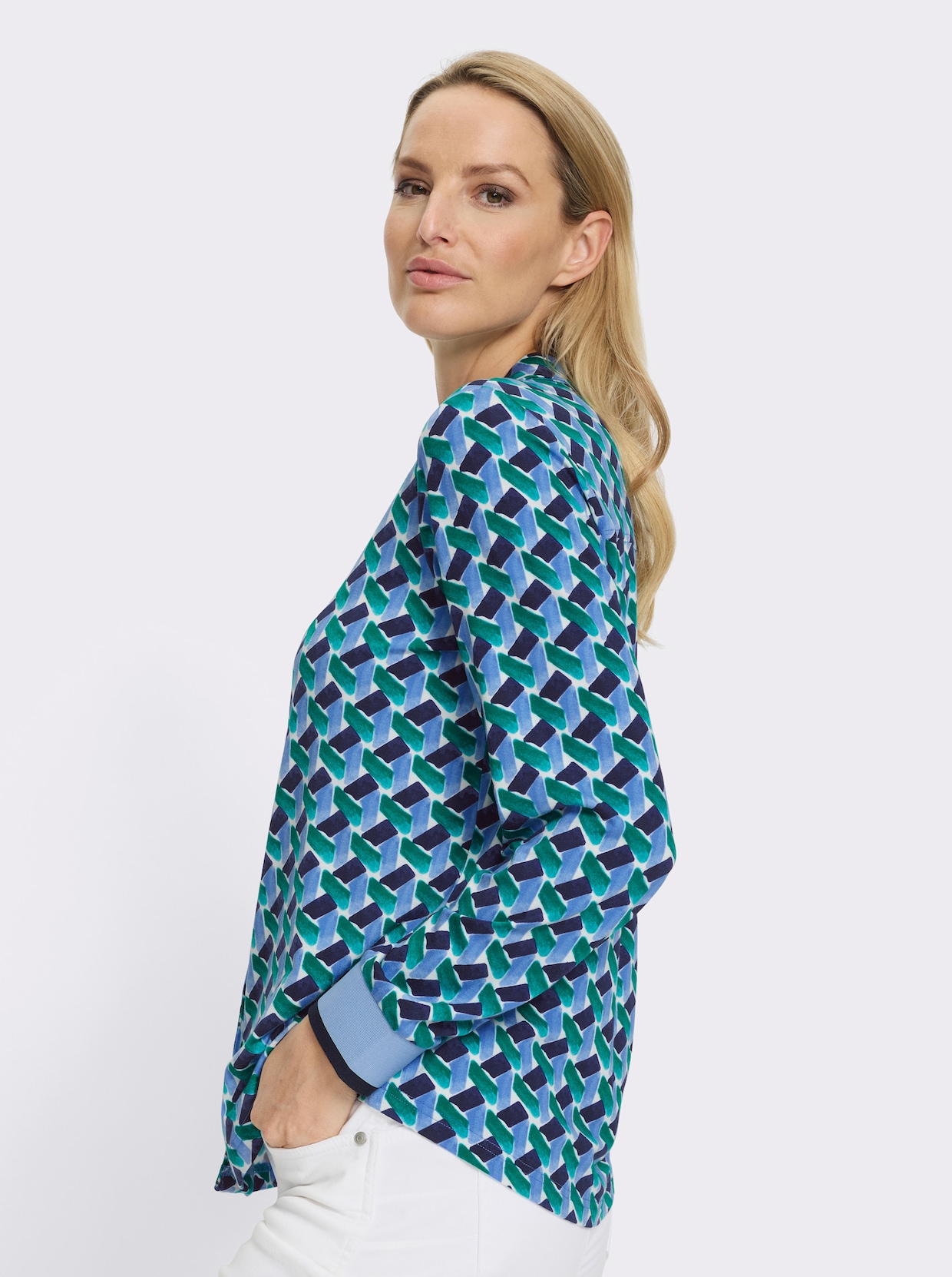 heine Druckbluse - himmelblau-grün-bedruckt